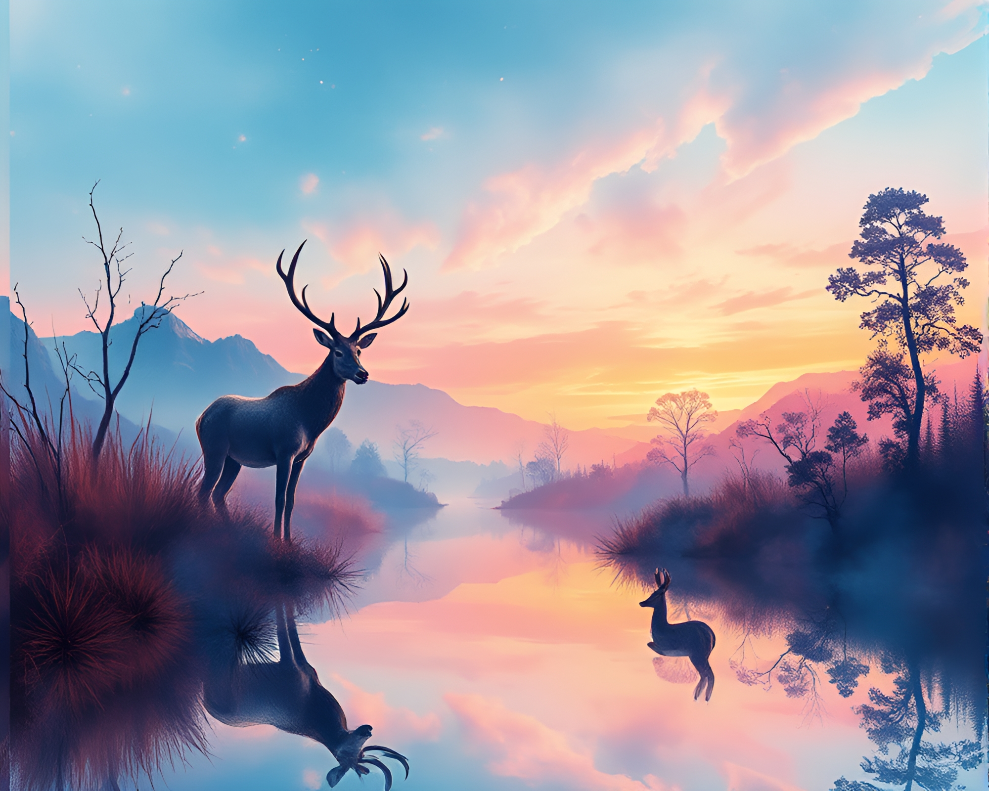 Wildlife Watercolor in Neon Augmented Reality – free AI stock image