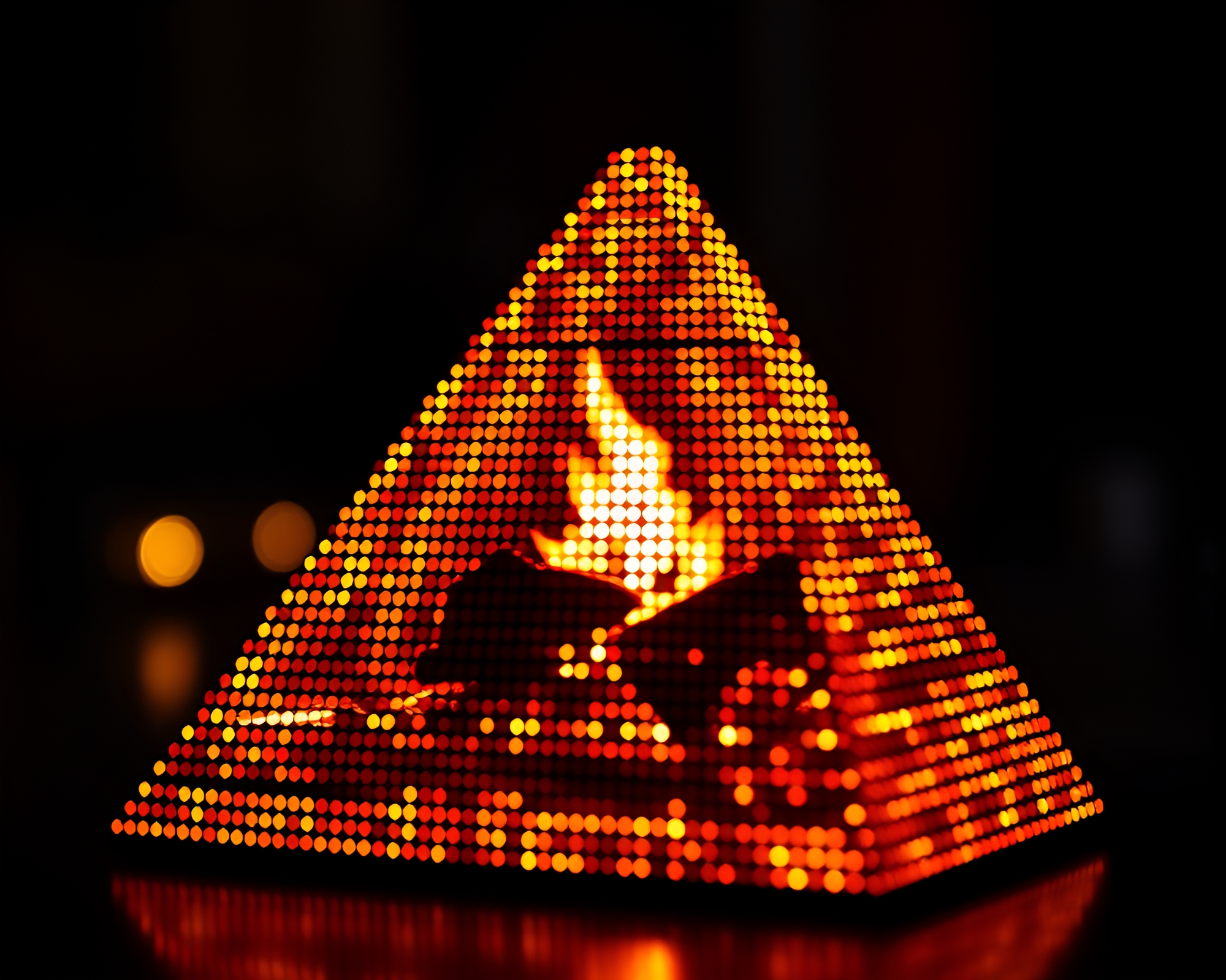 Flickering fireplace pyramid LED grid composition – free AI stock image
