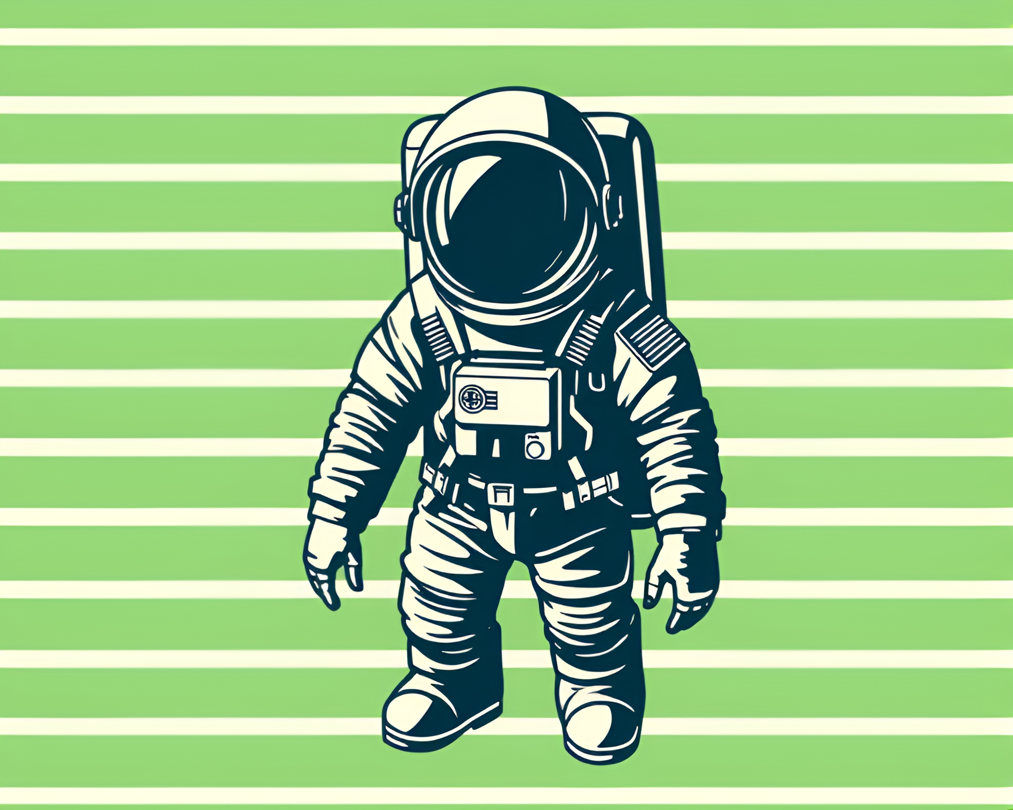 Striped Pattern Astronaut in Forest-Green Stencil Art – free AI stock image