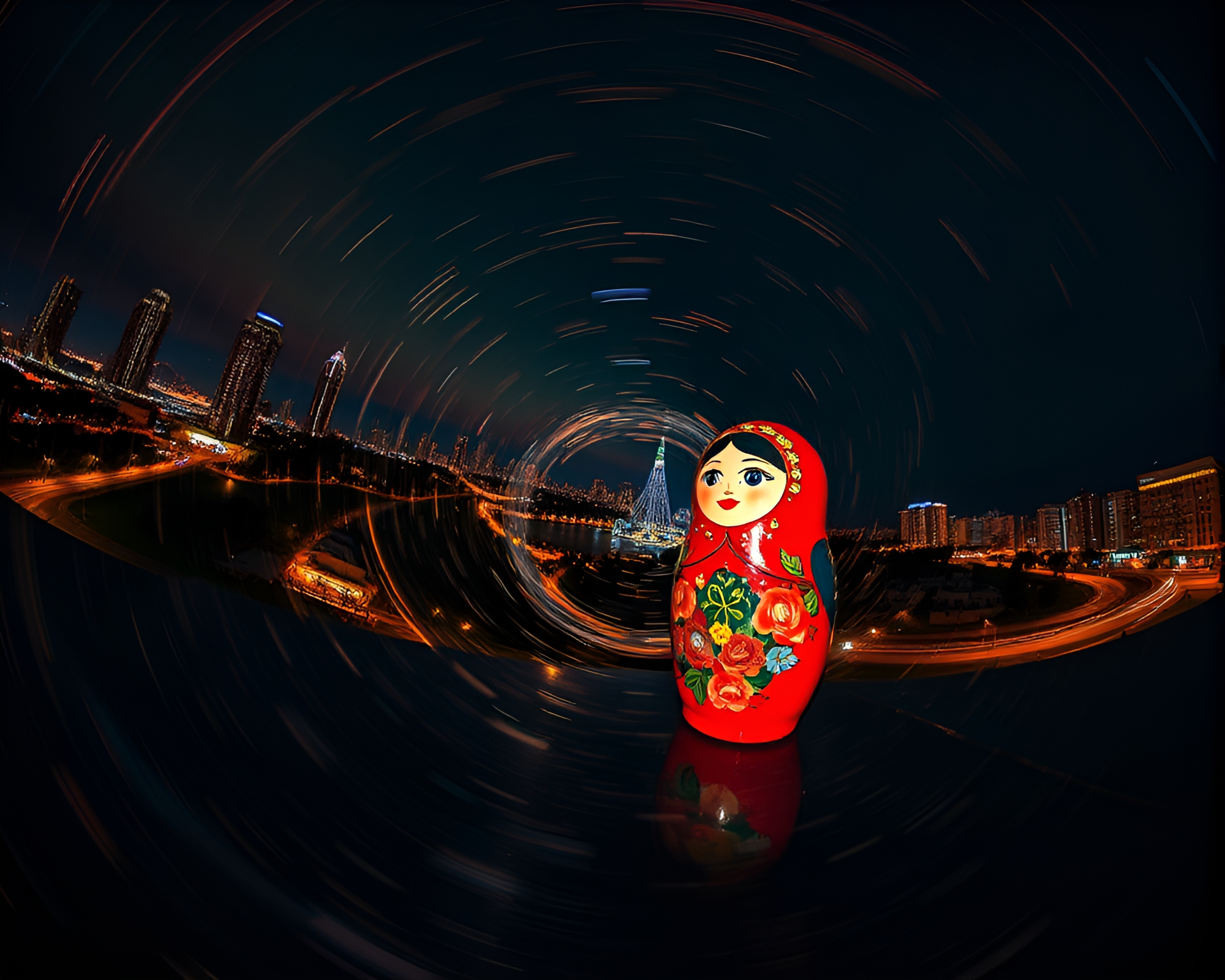 City Lights: Vortex Matryoshka Mystery – free AI stock image