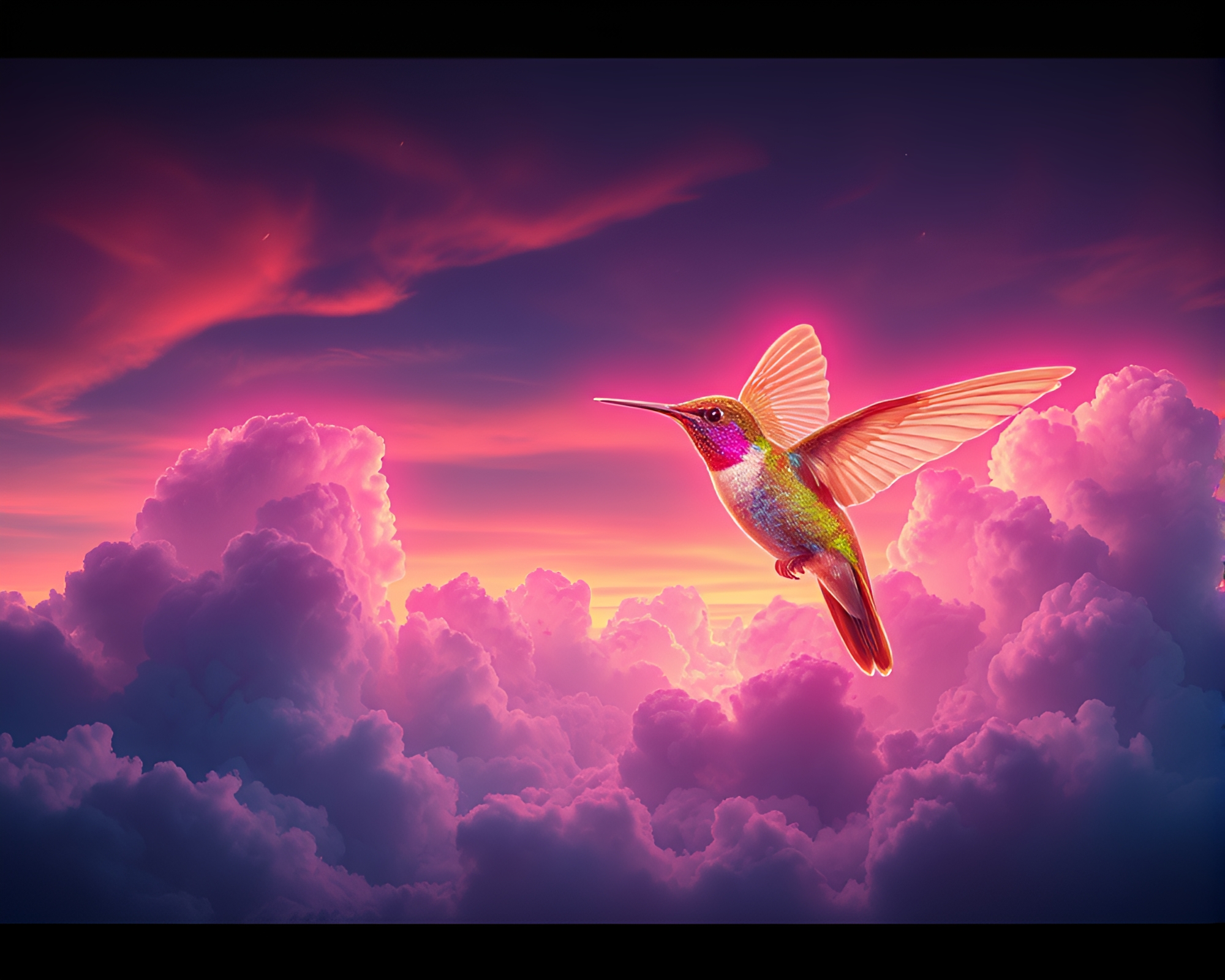 Surreal Hummingbird Embracing Retro Sky – free AI stock image