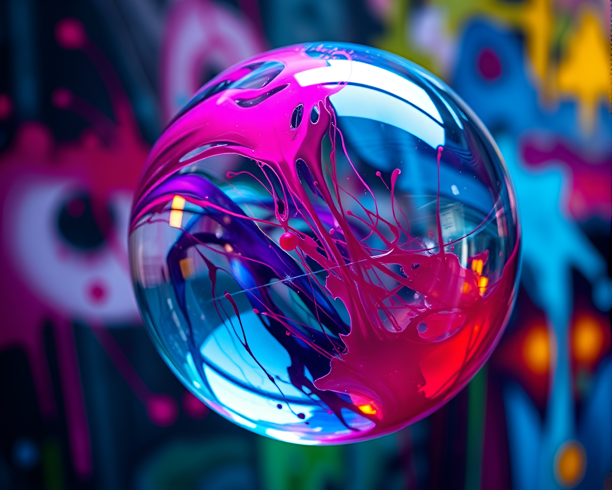 Captured Motion: Glass Orb in Graffiti Colors – free AI stock image