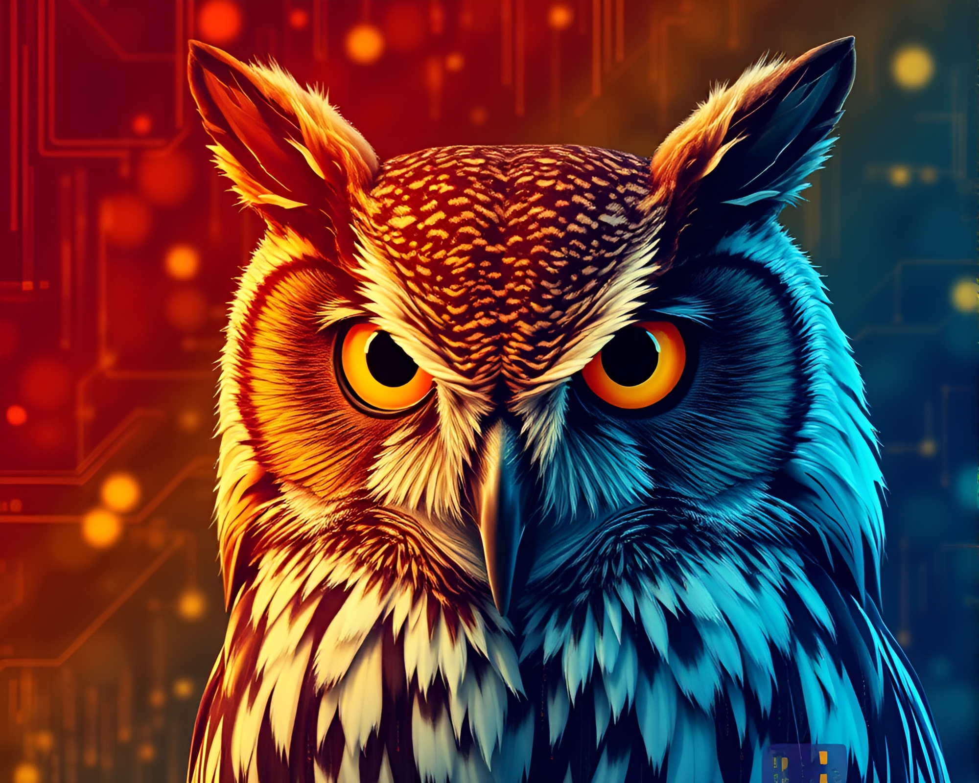 Futuristic Owl Cybernetic Texture Triadic Color Scheme Composition – free AI stock image