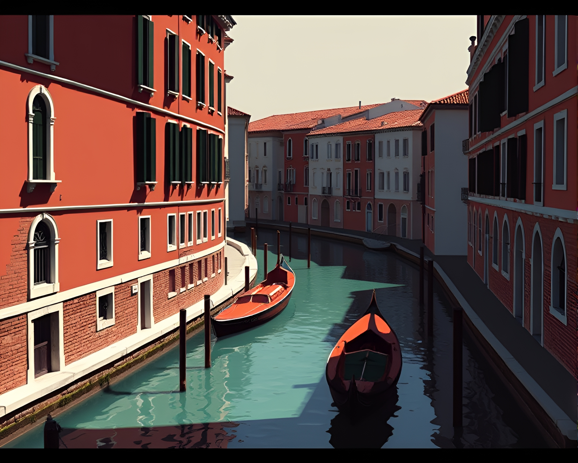 VHS Distorted Venetian Canal with Stencil Shadows – free AI stock image