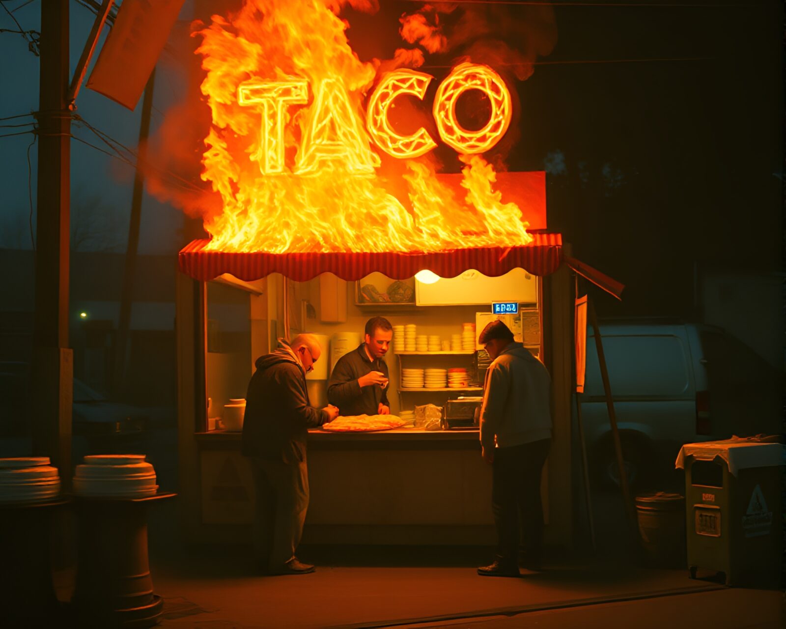 Artistic representation of retro taco stand with film grain effect