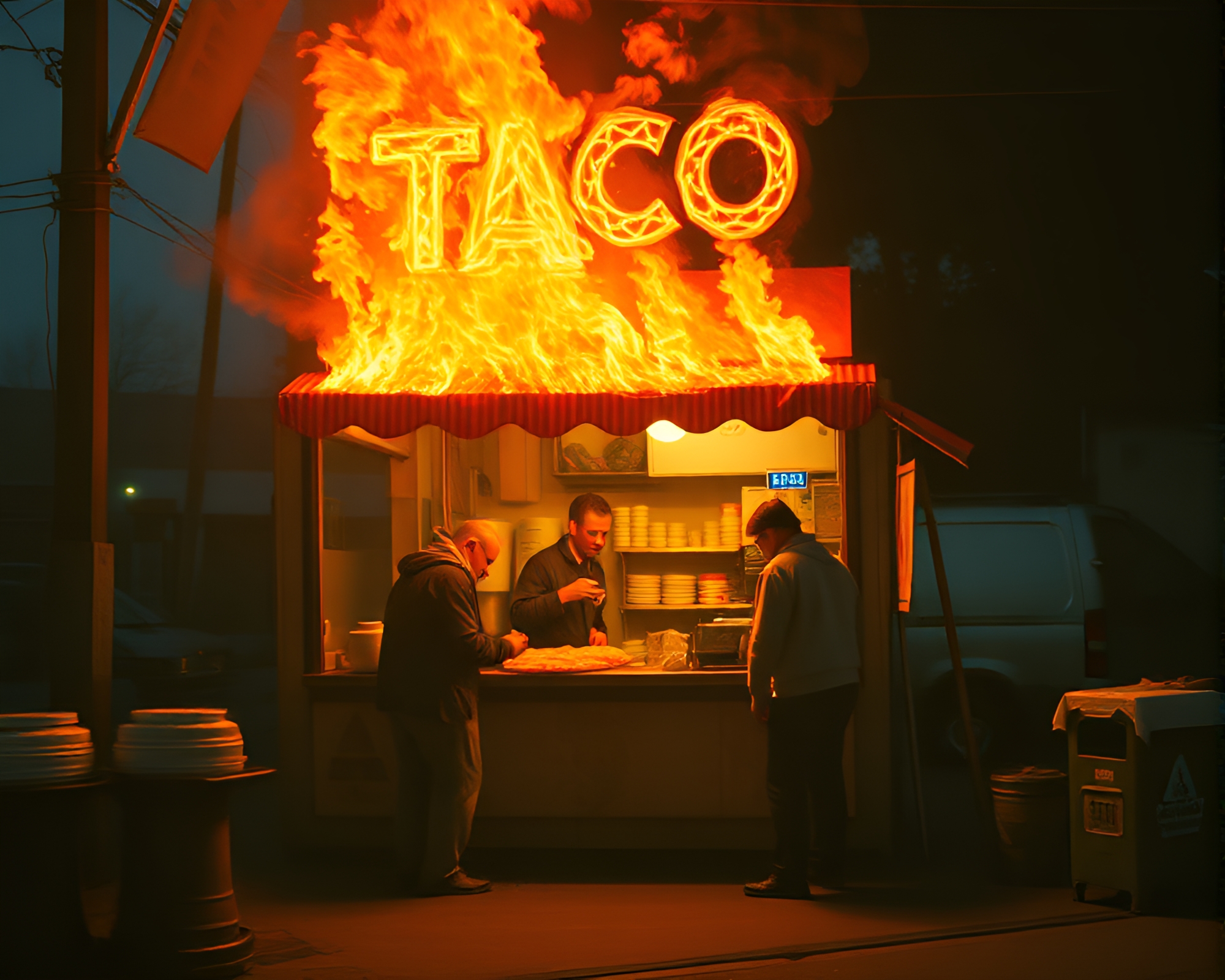 Tempera painting of taco stand with film grain mood – free AI stock image