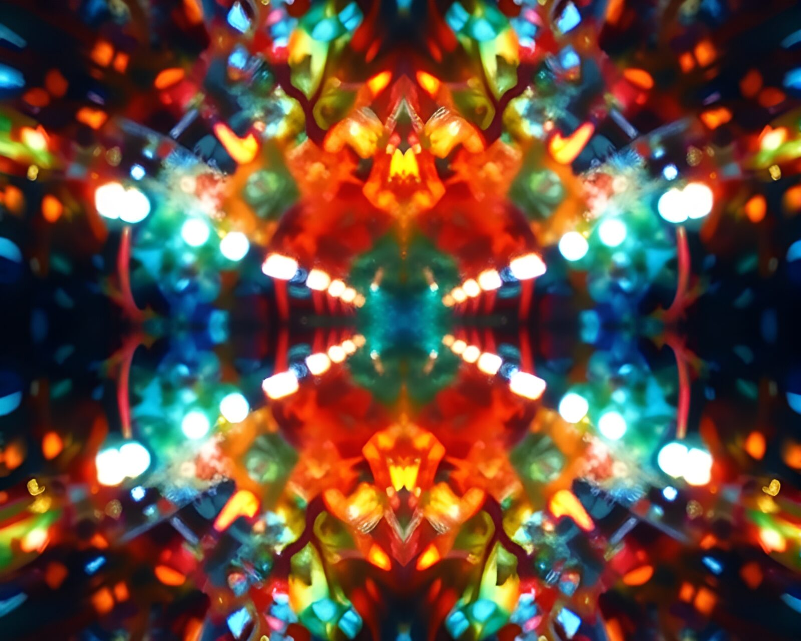 Vibrant watercolor painting featuring kaleidoscope patterns under warm porchlight