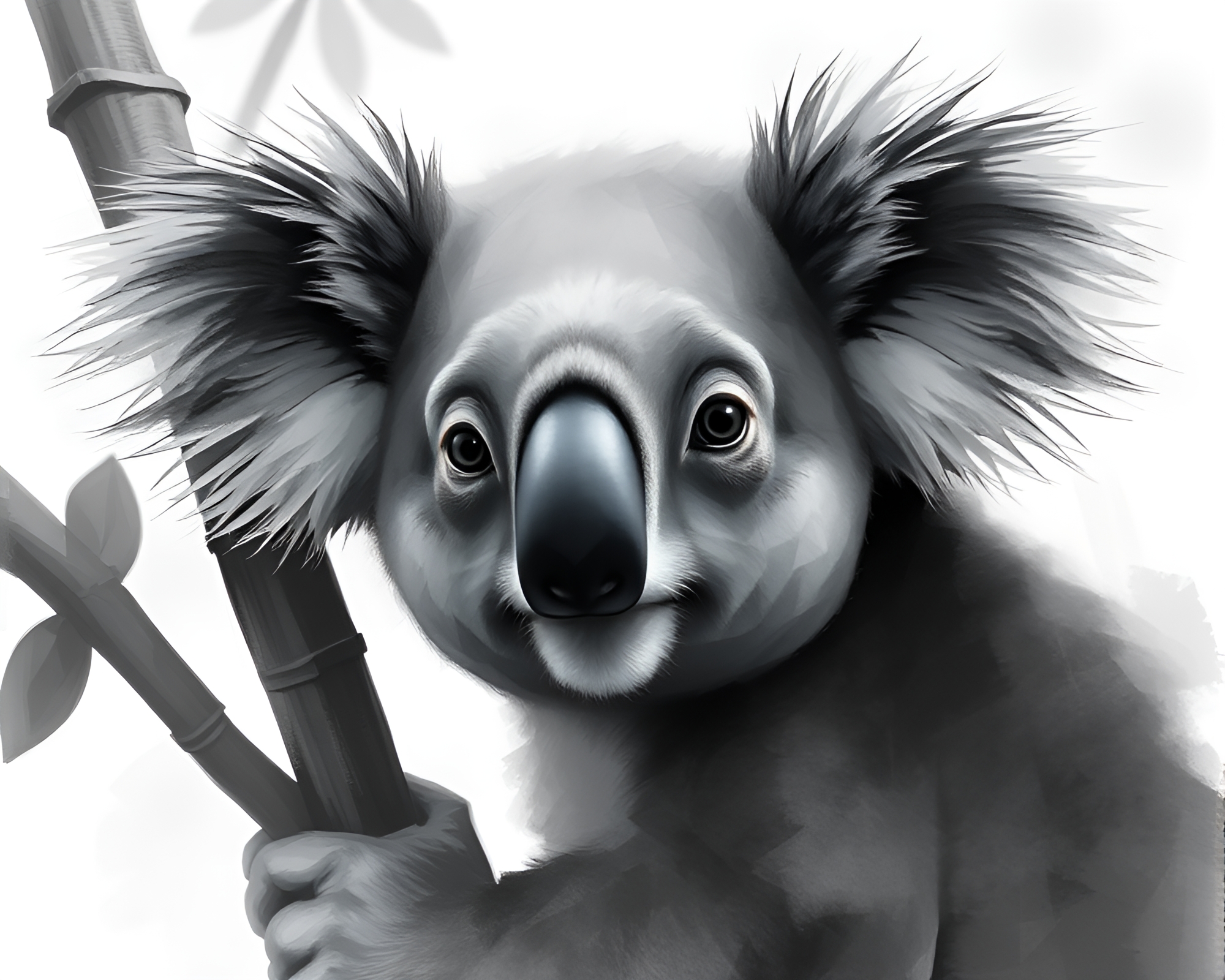 Koala in Digital Bloom: Charcoal Low-Poly 3D Scene – free AI stock image