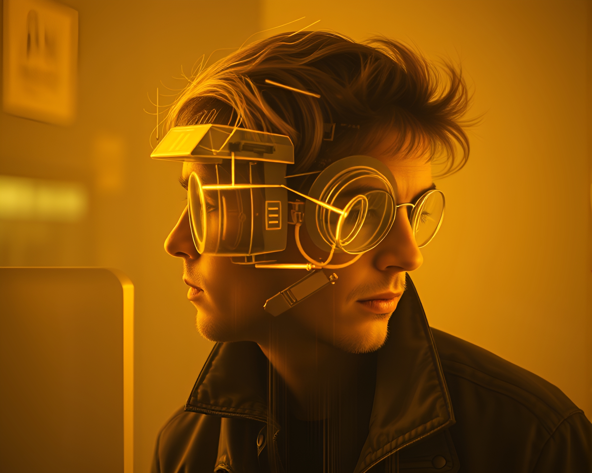Quantum Computer Neon Double Exposure Art – free AI stock image
