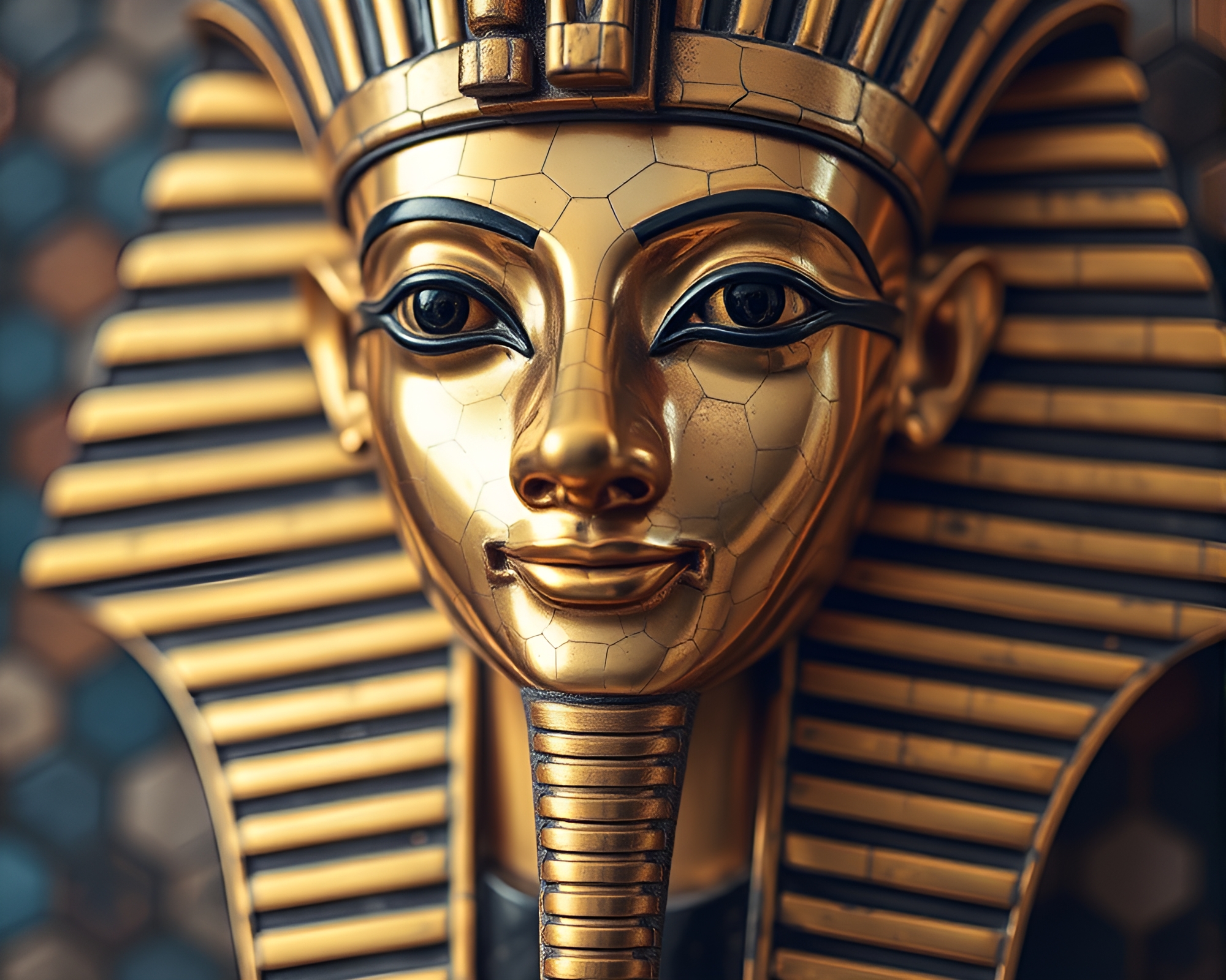 Pharaoh’s Mask in Hexagonal Tiling Macro Photography – free AI stock image