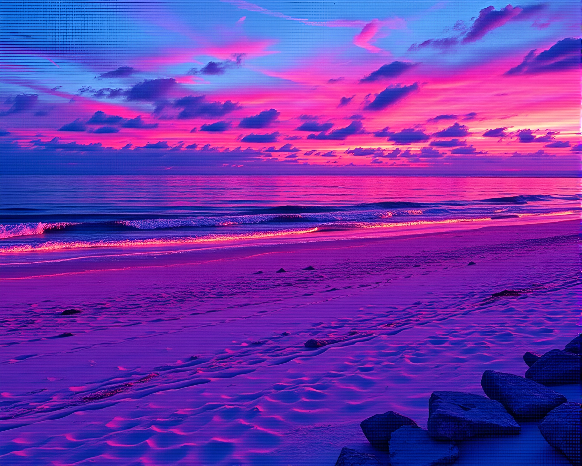 LED Pixel Beach Trompe-l’oeil in Polar Twilight – free AI stock image