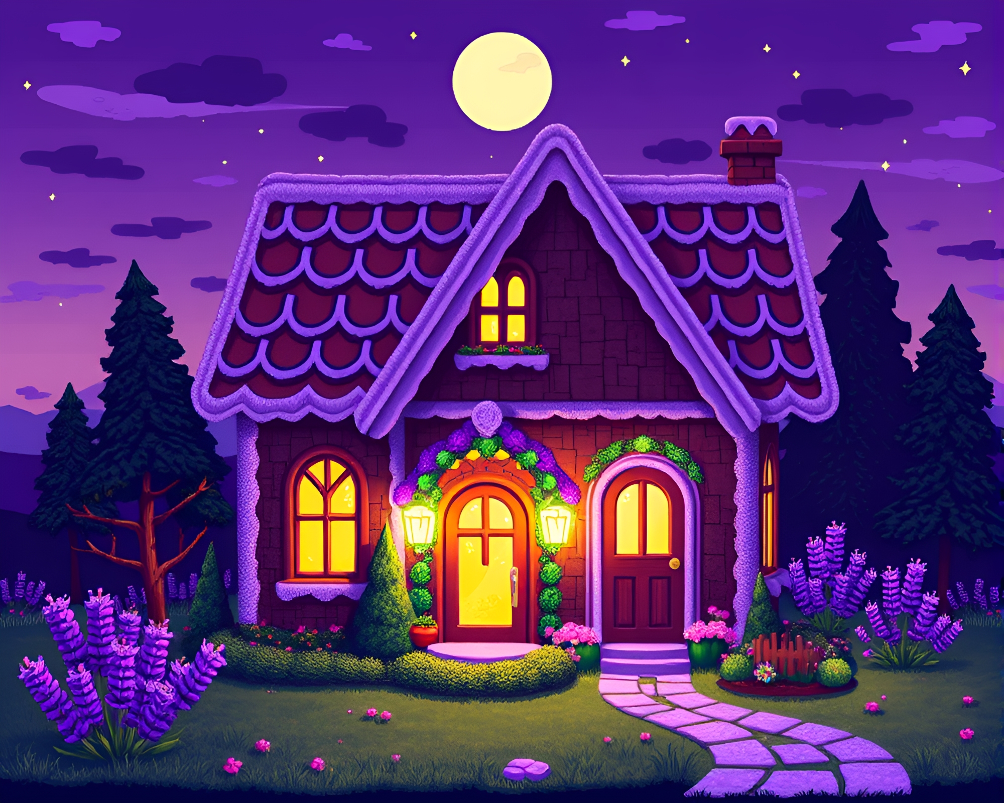 Gingerbread Twilight Shadow Play in 8-Bit Style – free AI stock image