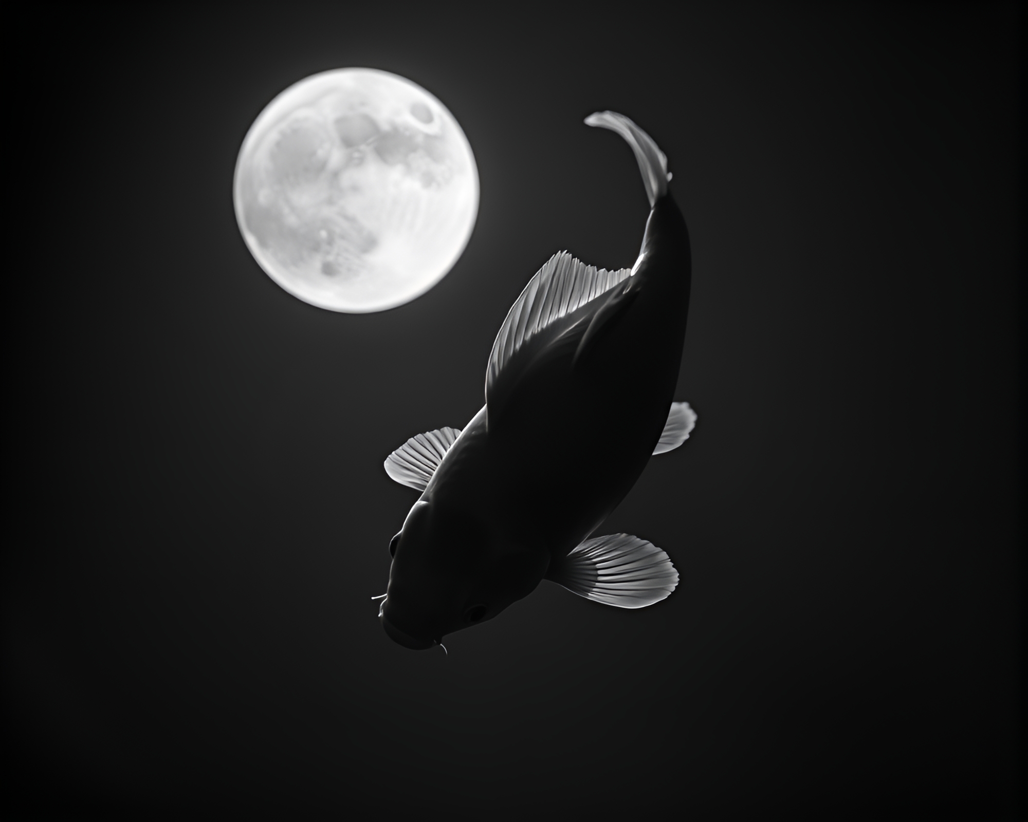 Koi fish swimming under moonlit light leaks – free AI stock image