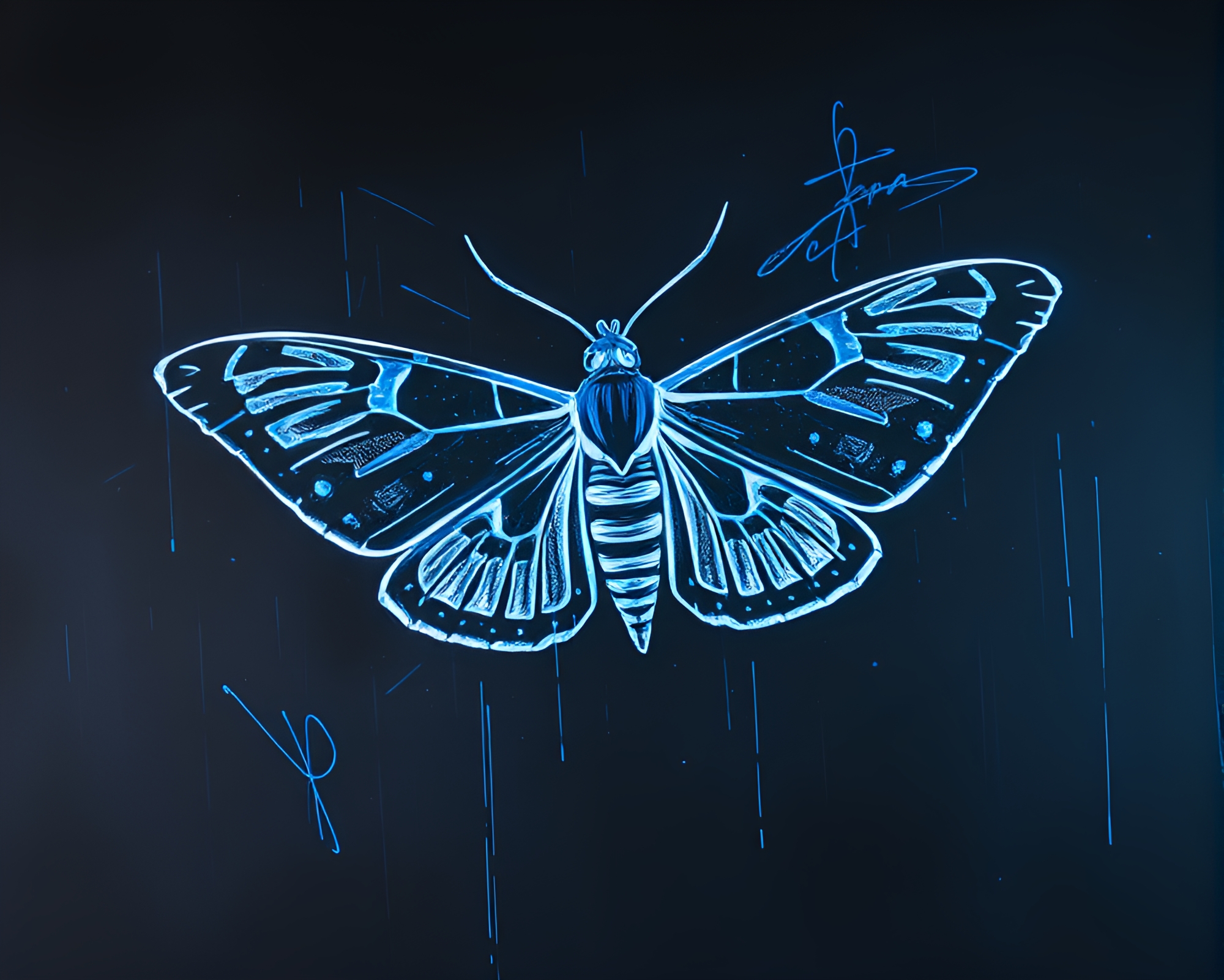Synthwave Moth Illuminated by Chalk Scrawls – free AI stock image