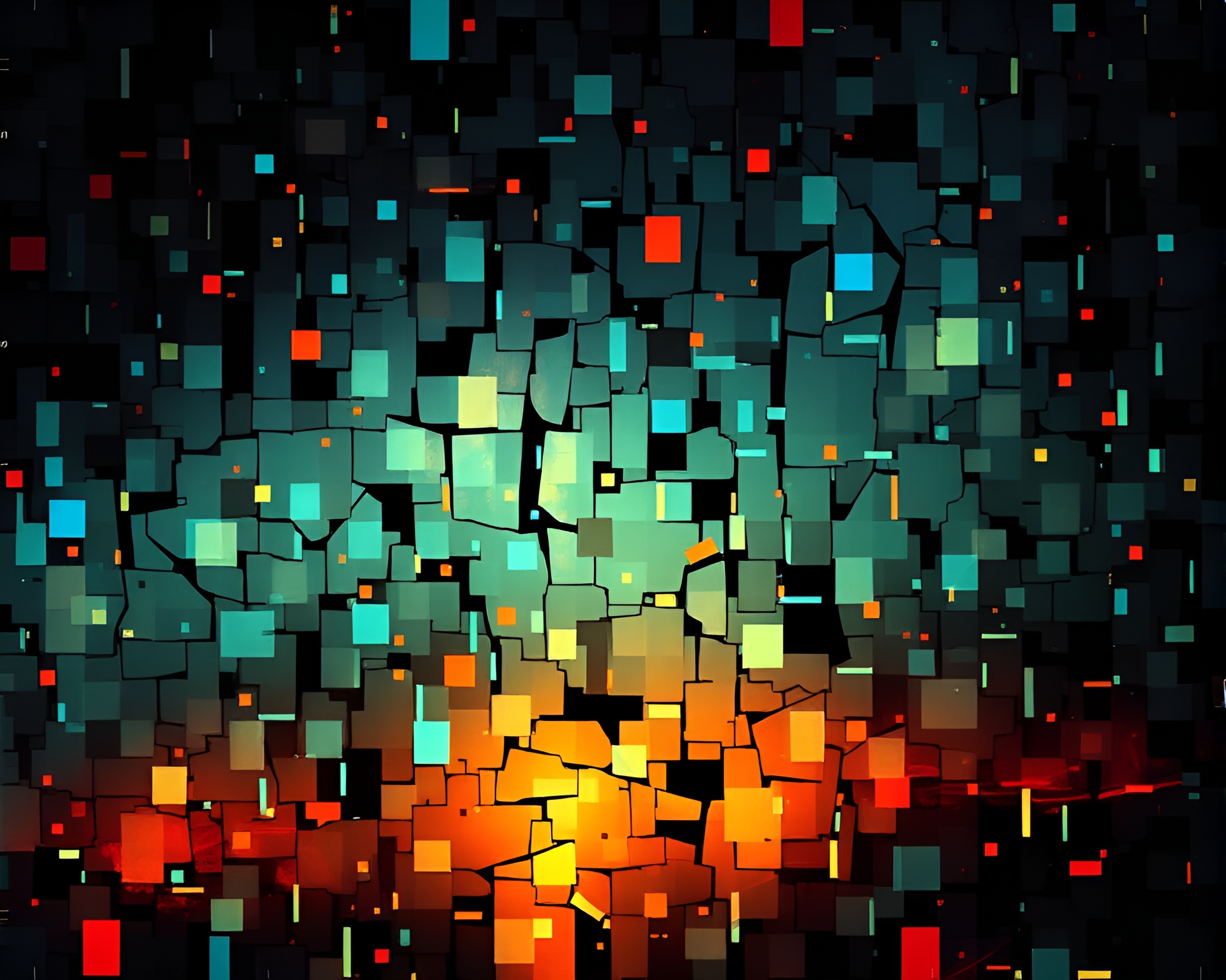 Exploding glitched mosaic in serene dawn light – free AI stock image