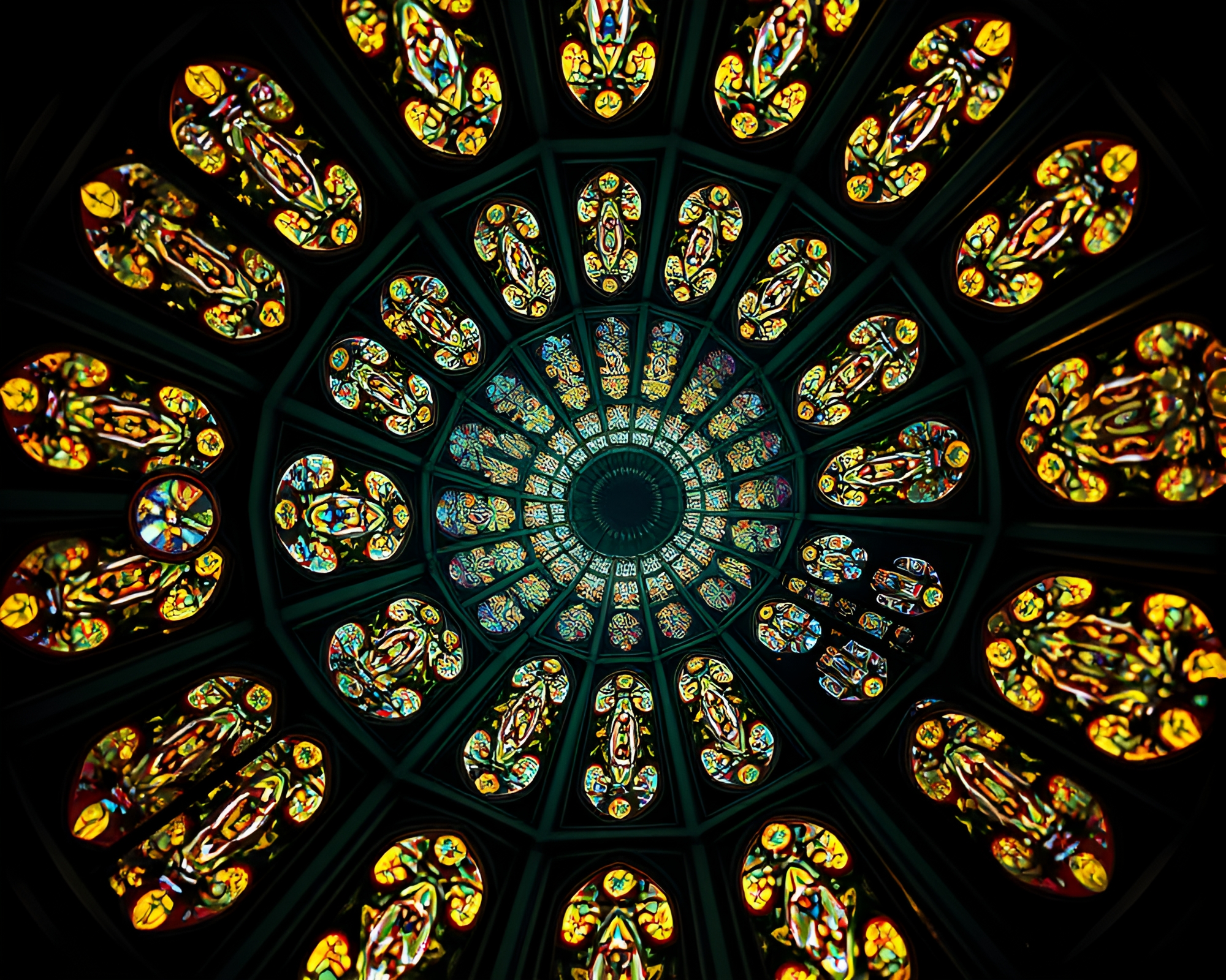 Spiral Microscopic Cathedral with AI Stained Glass Lighting – free AI stock image