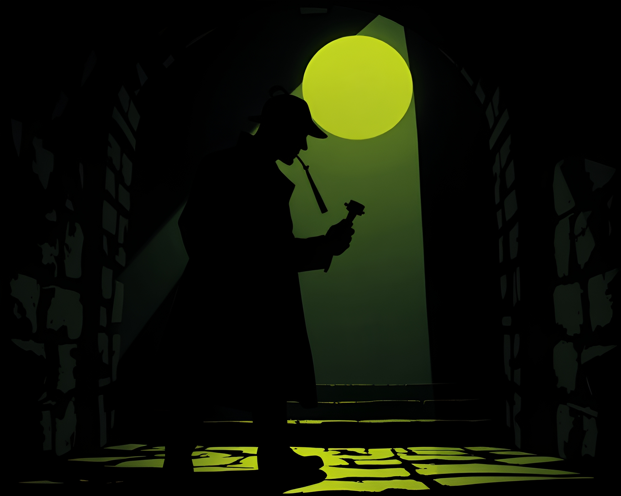 Sherlock Holmes Silhouette Dungeon Motion ASCII Art – free AI stock image