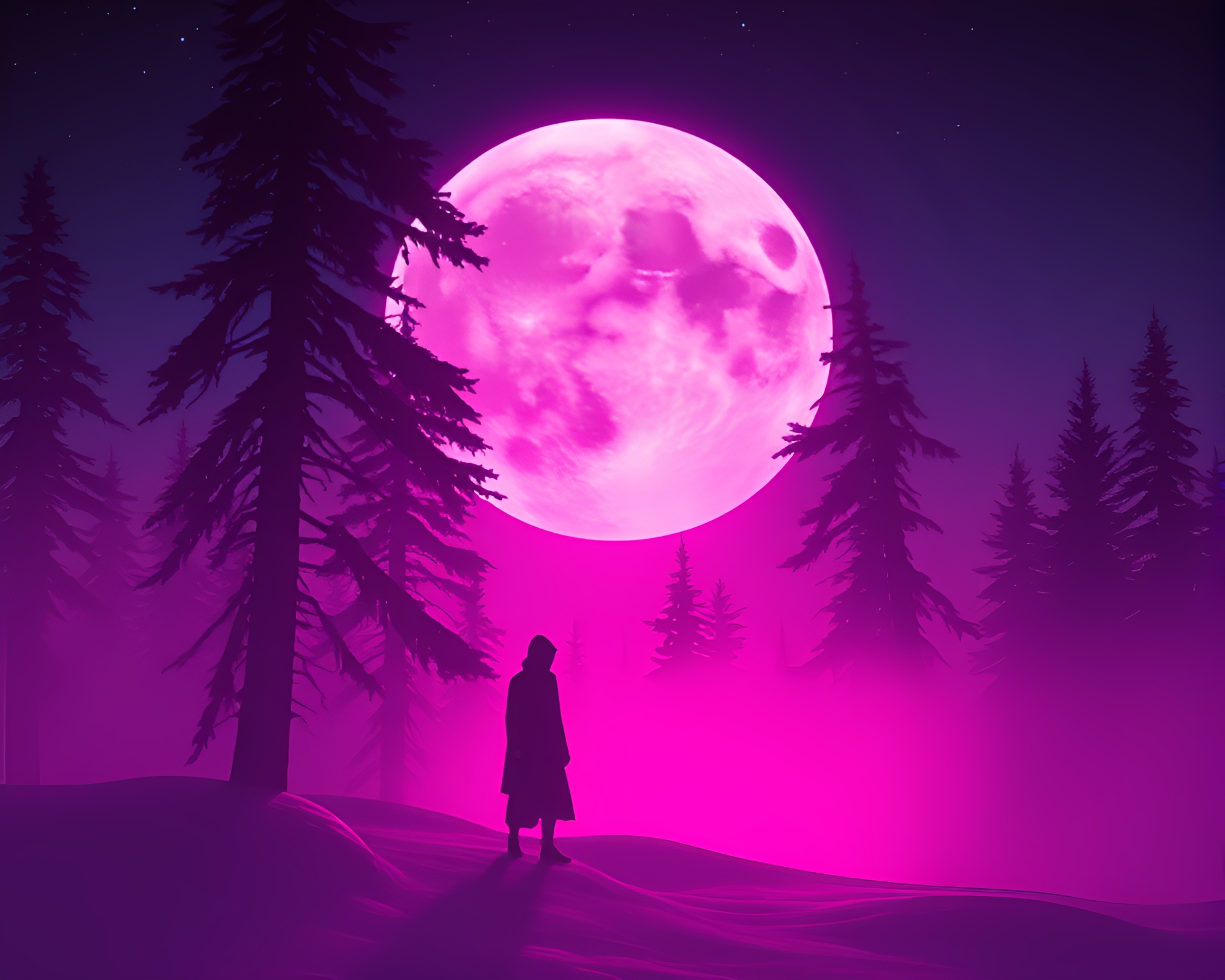 Silhouette Vampire in Retrowave Twilight – free AI stock image