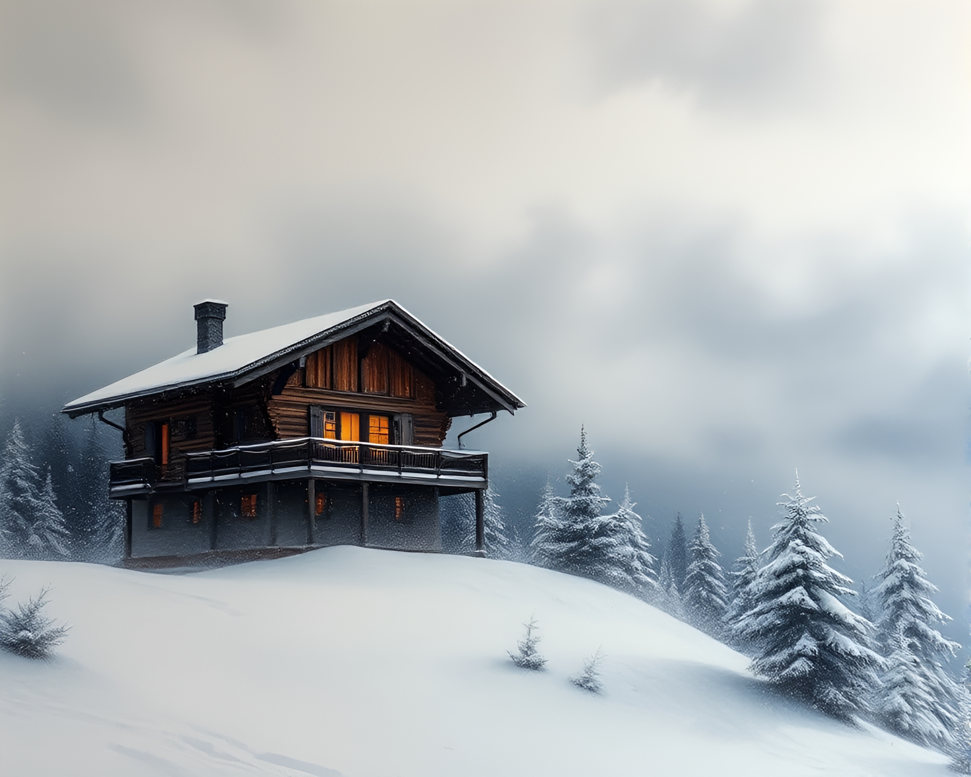 Alpine Chalet Dust Overlay Acrylic Painting Fantasy – free AI stock image