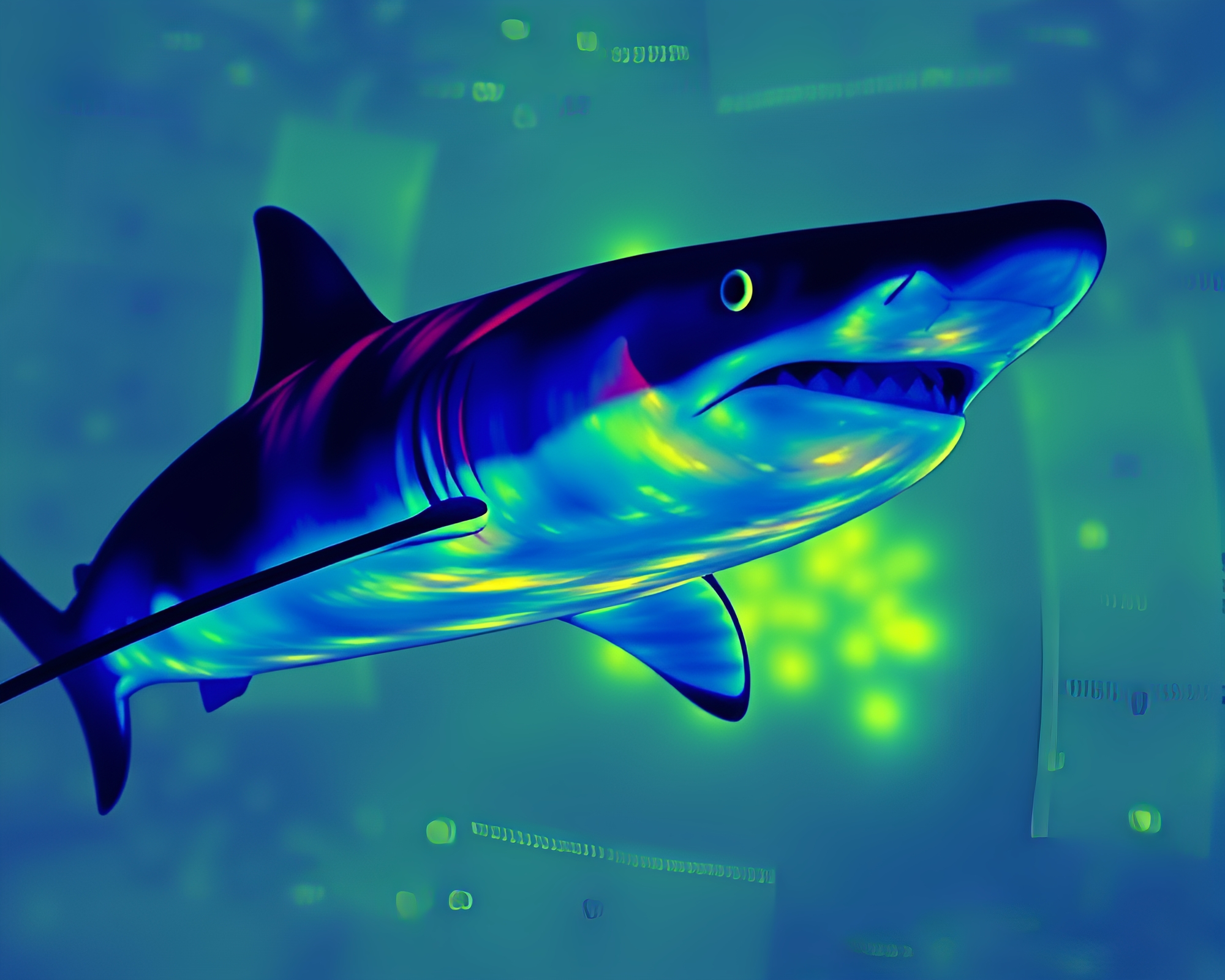 Pixel Art Shark Silhouette in Thermal Colors – free AI stock image