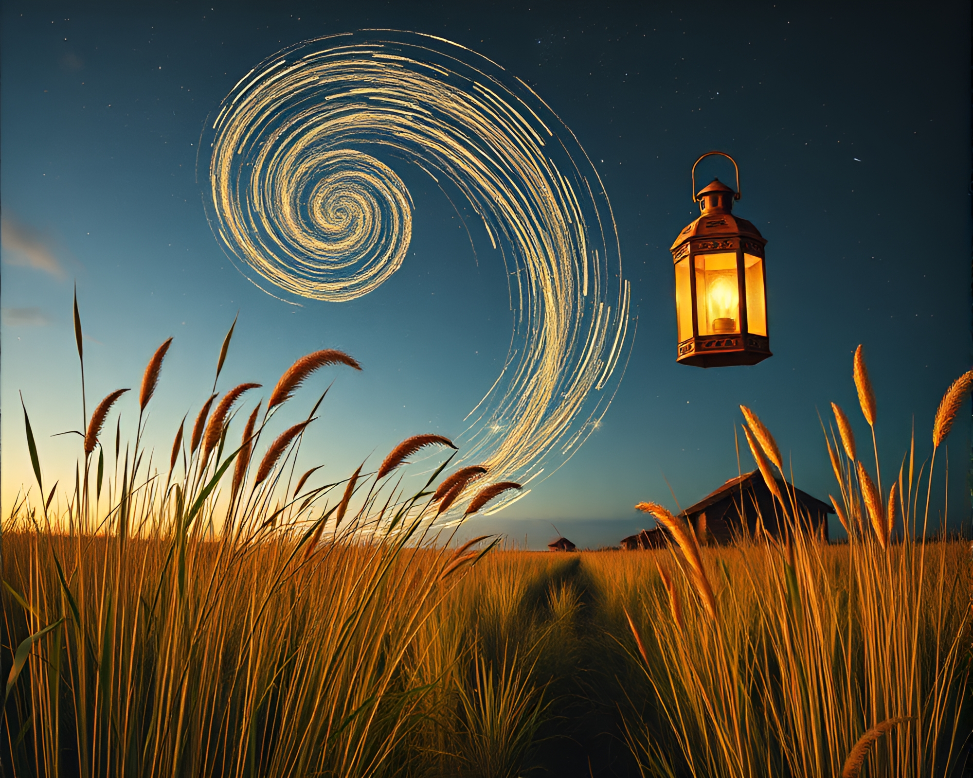 Savannah Grass Vortex Twist: Dadaist Lantern Collage – free AI stock image