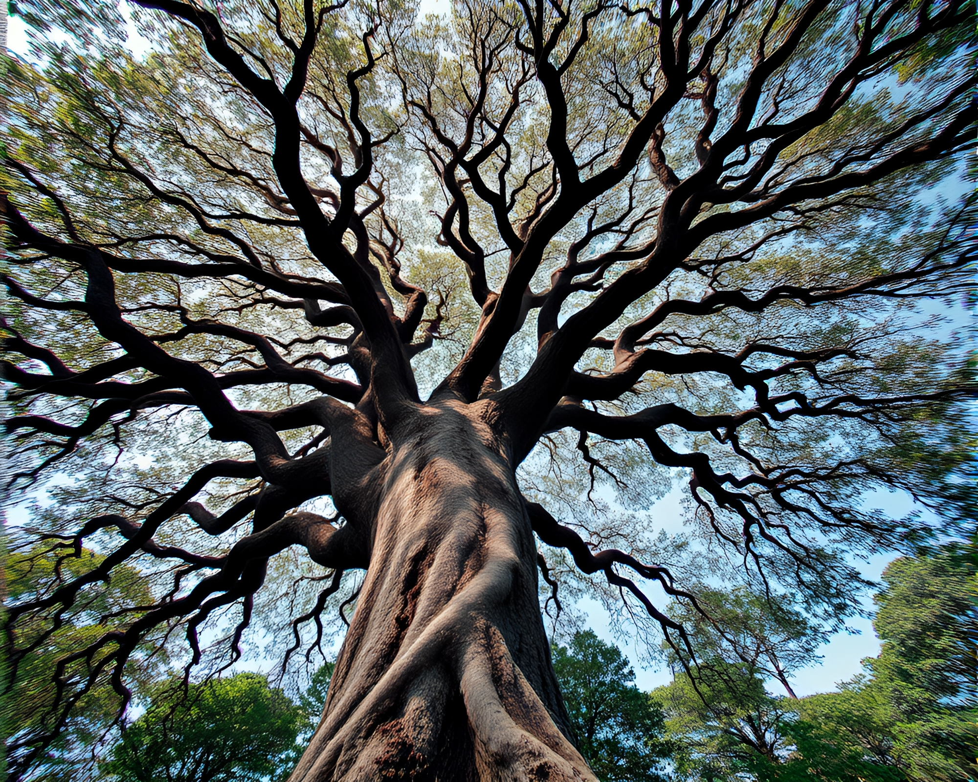 Majestic Ancient Tree in Glitching Digital Aura – free AI stock image
