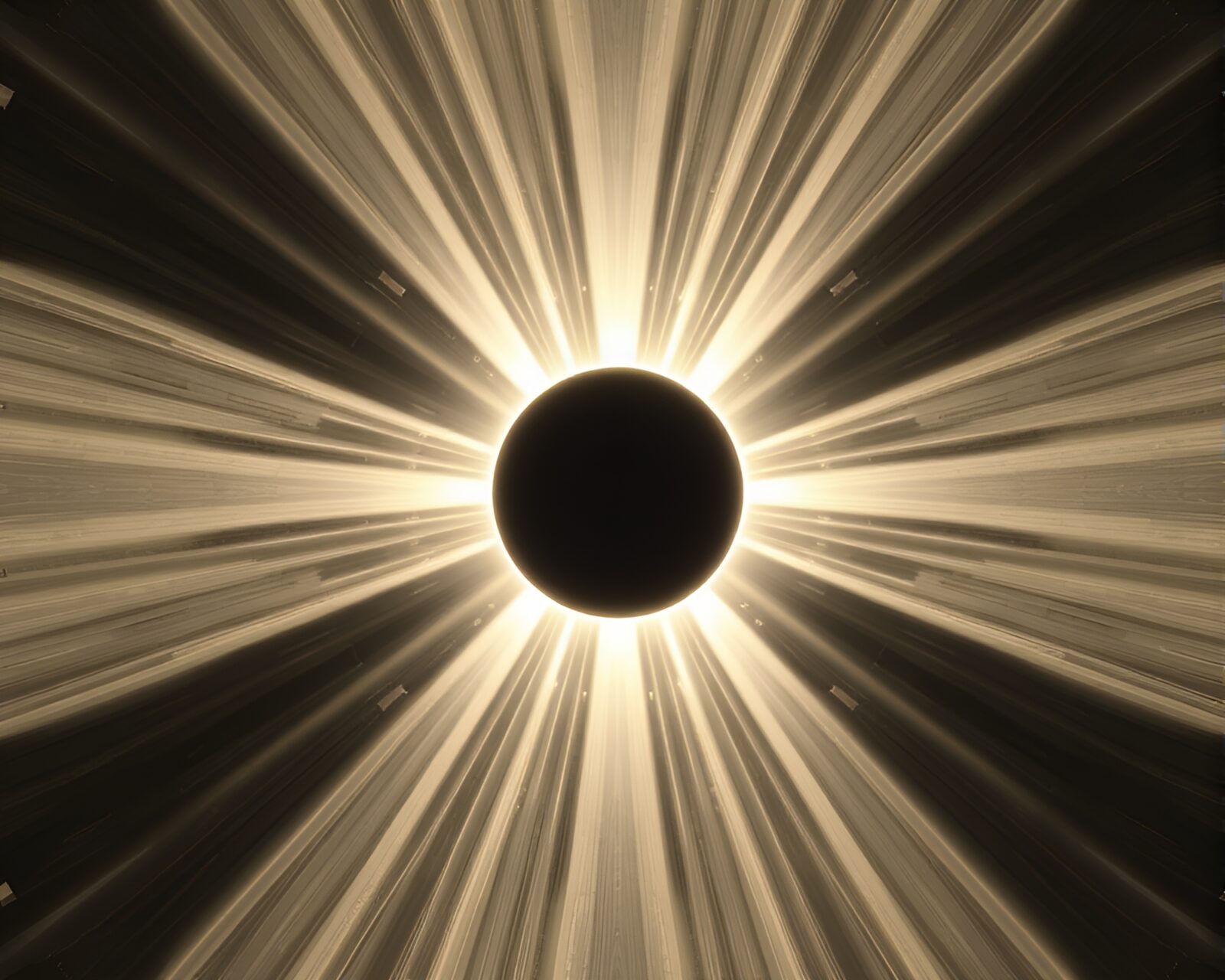 Warm off-white hues surround radial symmetry eclipse scene.