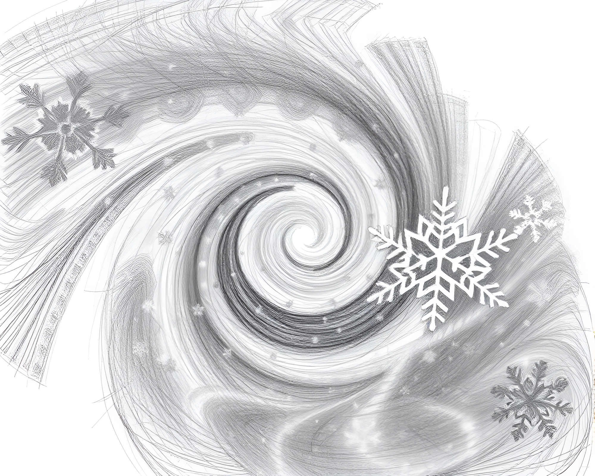 Mesmerizing Snowflake Psychedelia in Pencil Sketch – free AI stock image