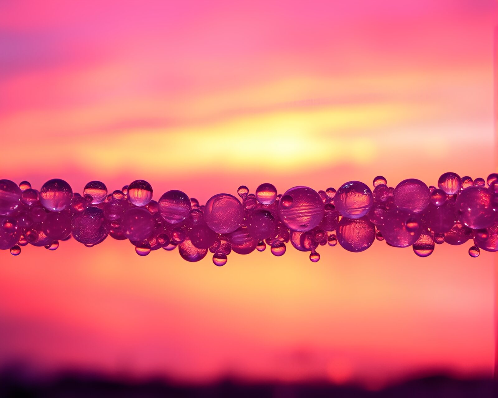 Twilight-purple toned sunset seen through wet glass beads with rim lighting