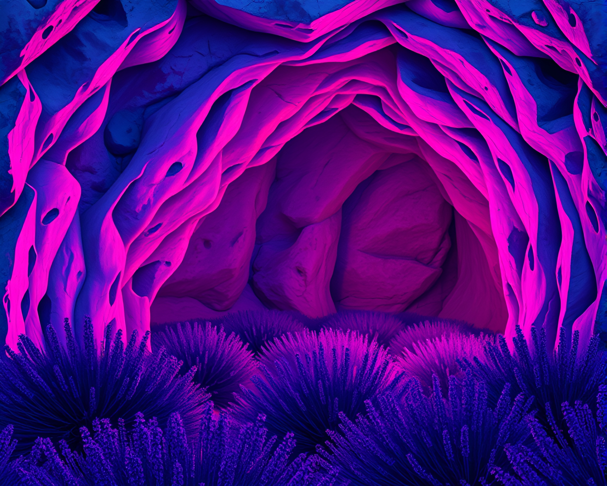 Neon Cave Paintings in Lavender Twilight – free AI stock image