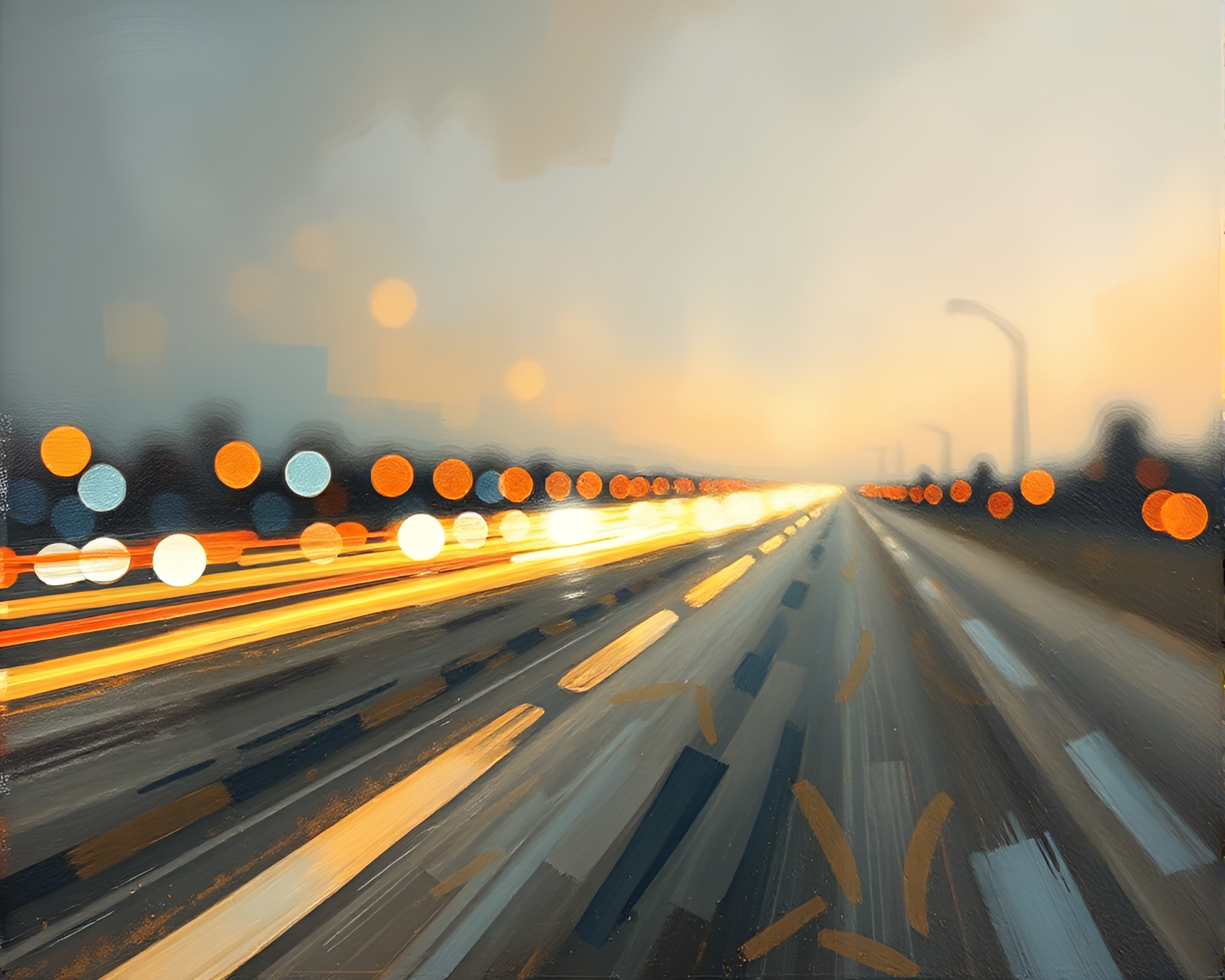 Surreal Floating Tea Cup Amid Car Light Trails – free AI stock image