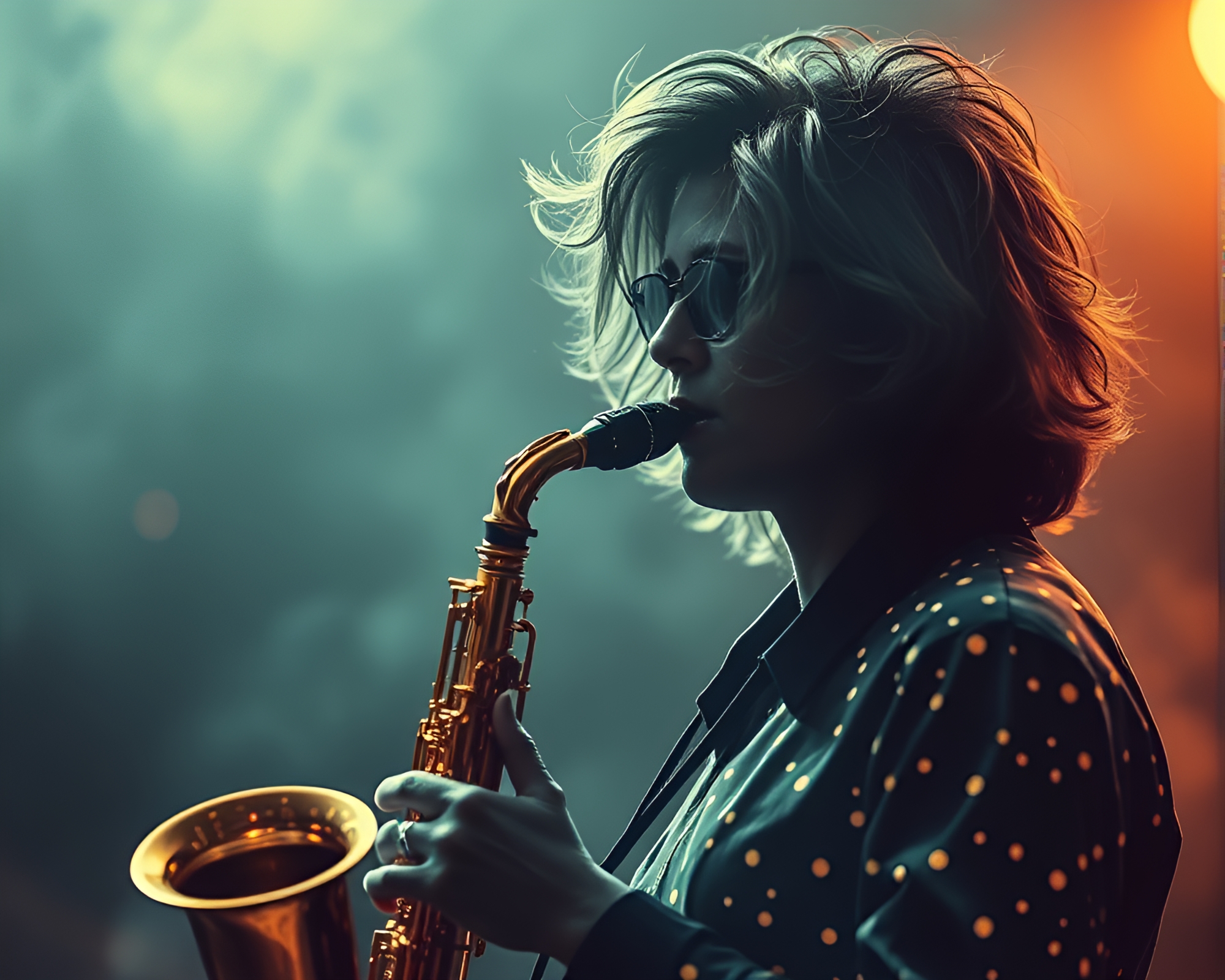 Saxophone Serenade in Misty Twilight – free AI stock image