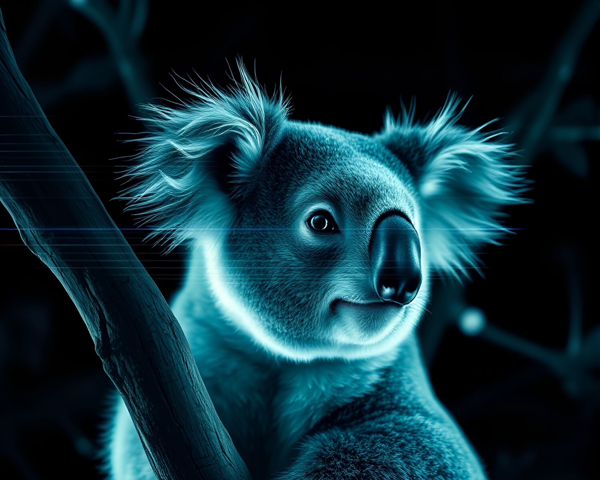 Fractal Koala in Bright Scan Lines – free AI stock image