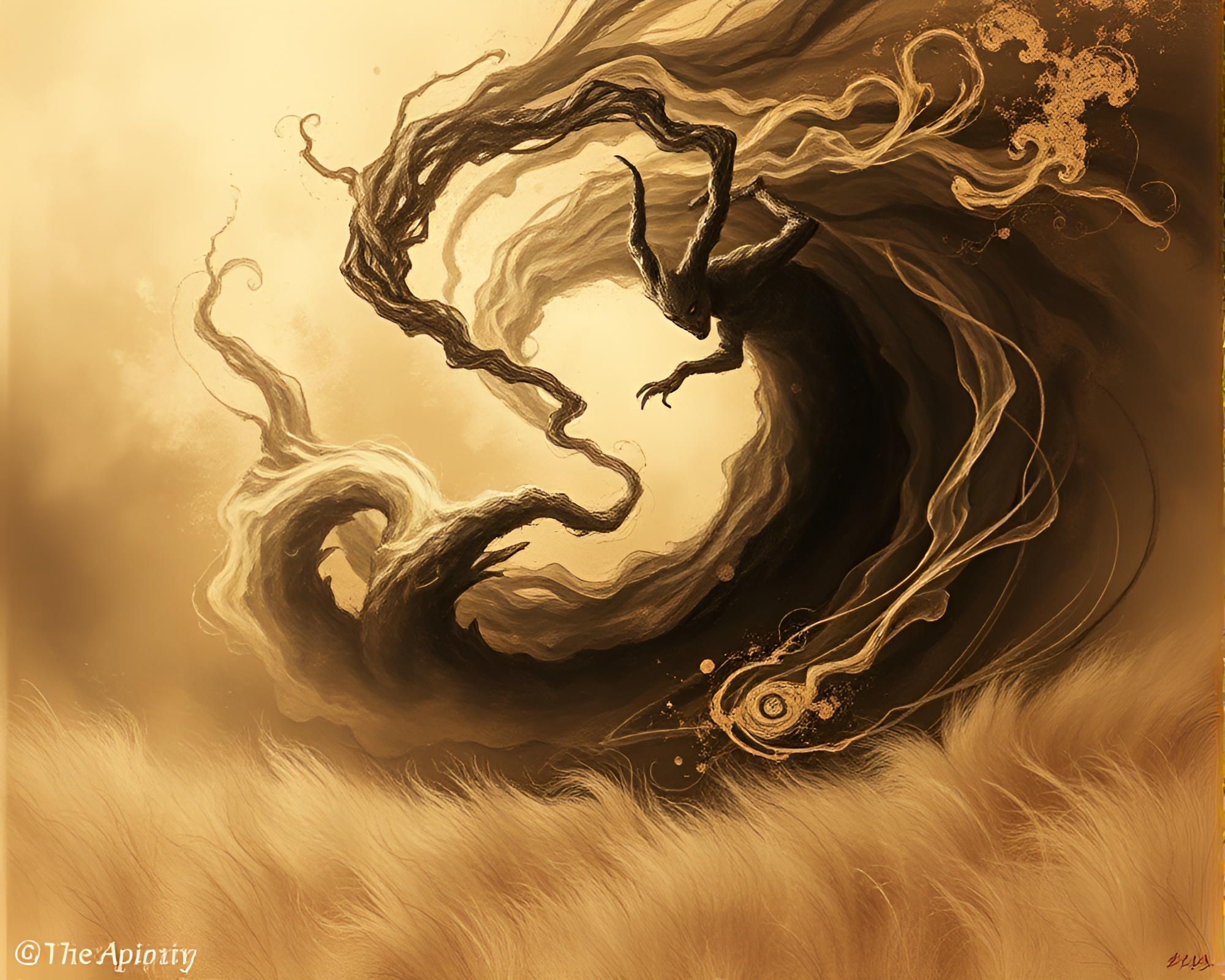 Whirling Djinn in Sepia Color Field Vortex – free AI stock image