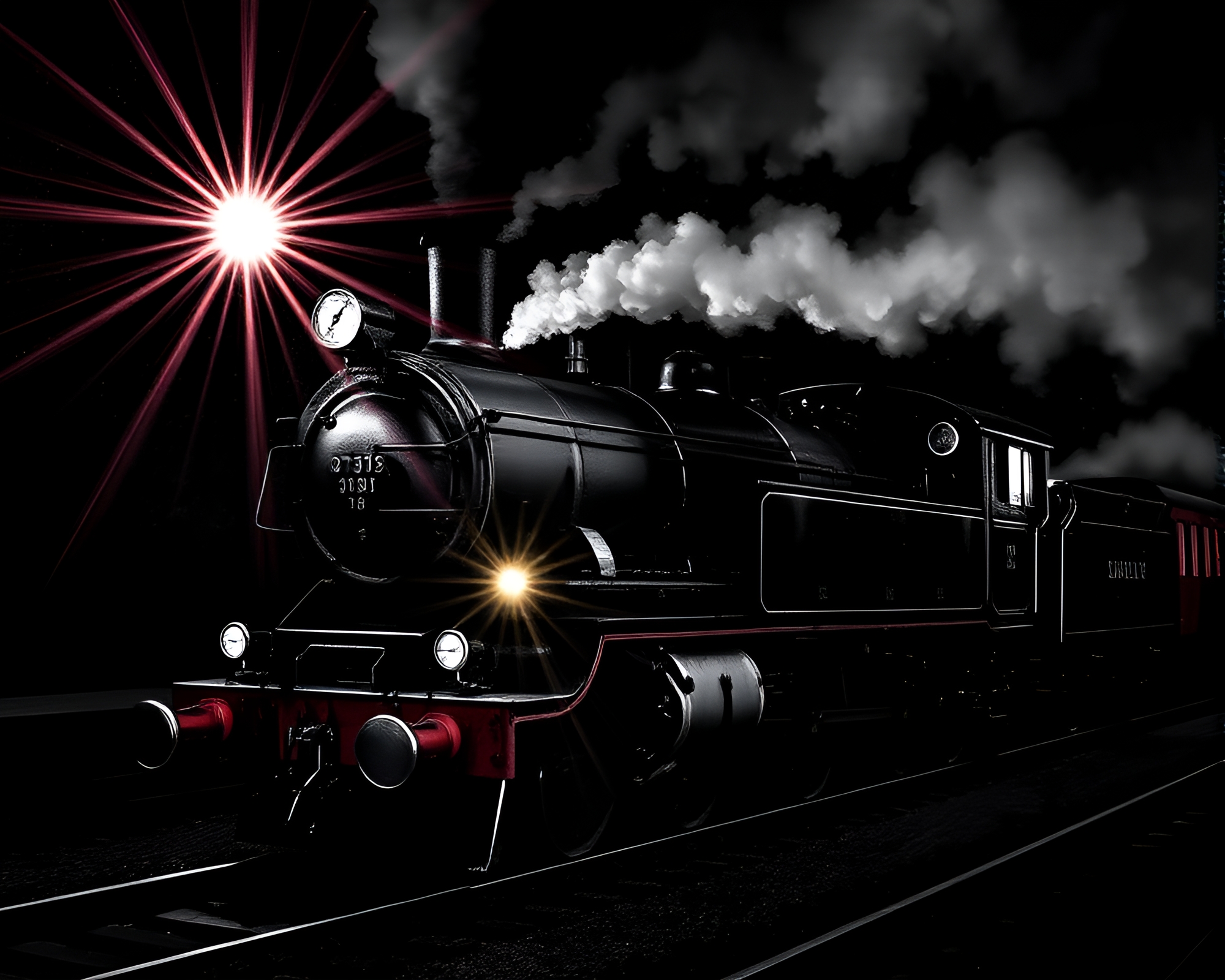 Strobe-lit Steam Locomotive with Backscatter Flare – free AI stock image