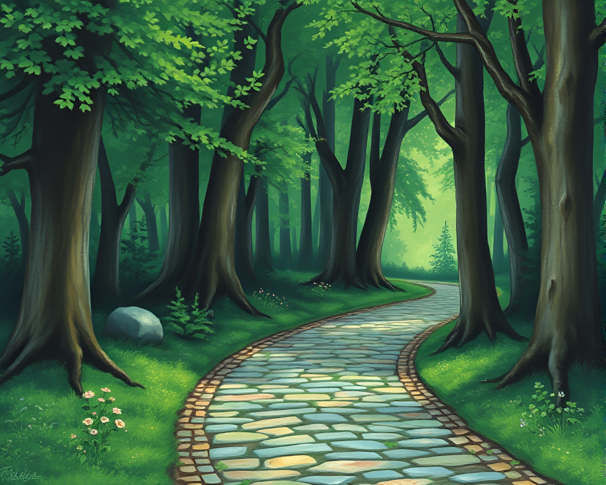 Enchanted Android Walking on Cobblestone Path Painting – free AI stock image