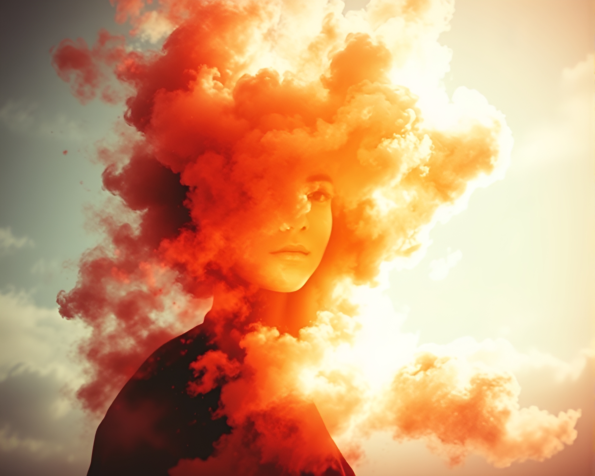 Fiery Siren: Double Exposure Explosion Art – free AI stock image