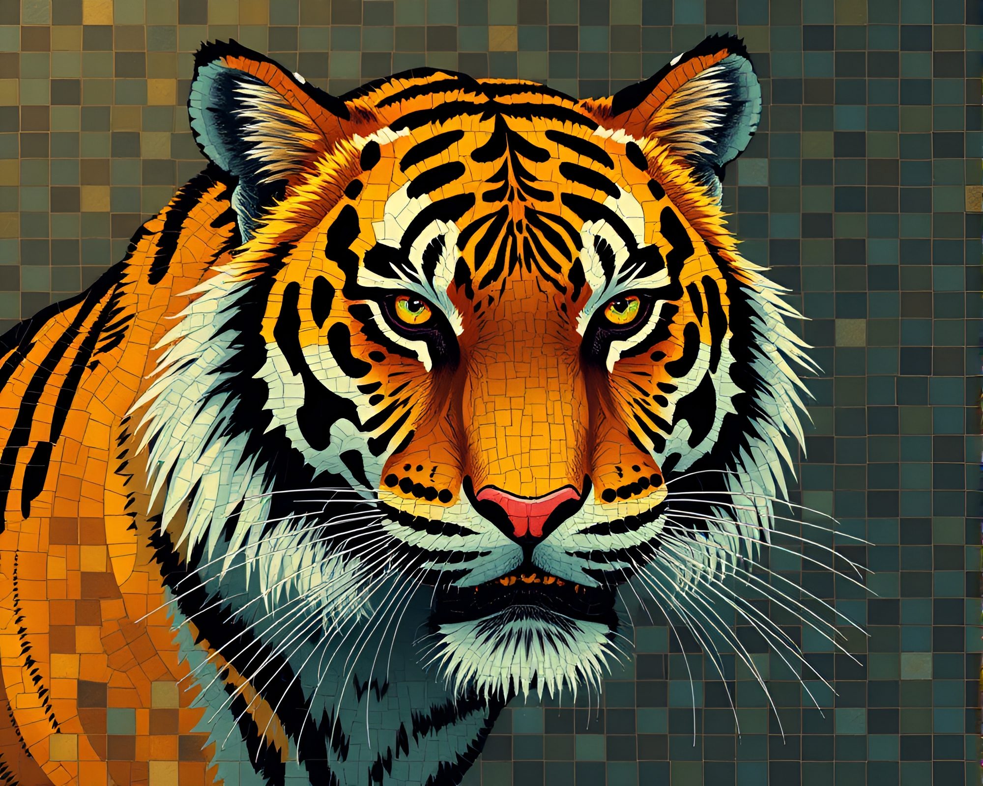 Fantasy Tiger Mosaic in Earth Tones – free AI stock image