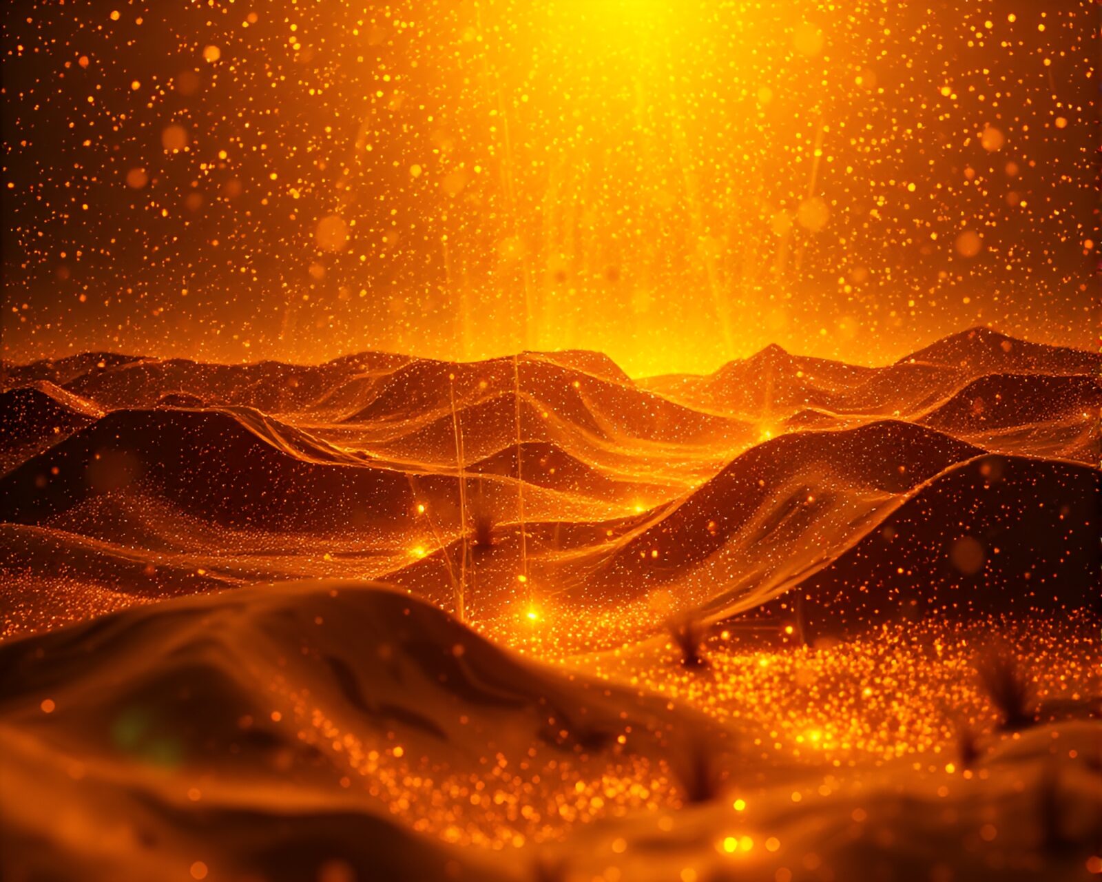 Abstract desert scene with golden highlights and magical glow