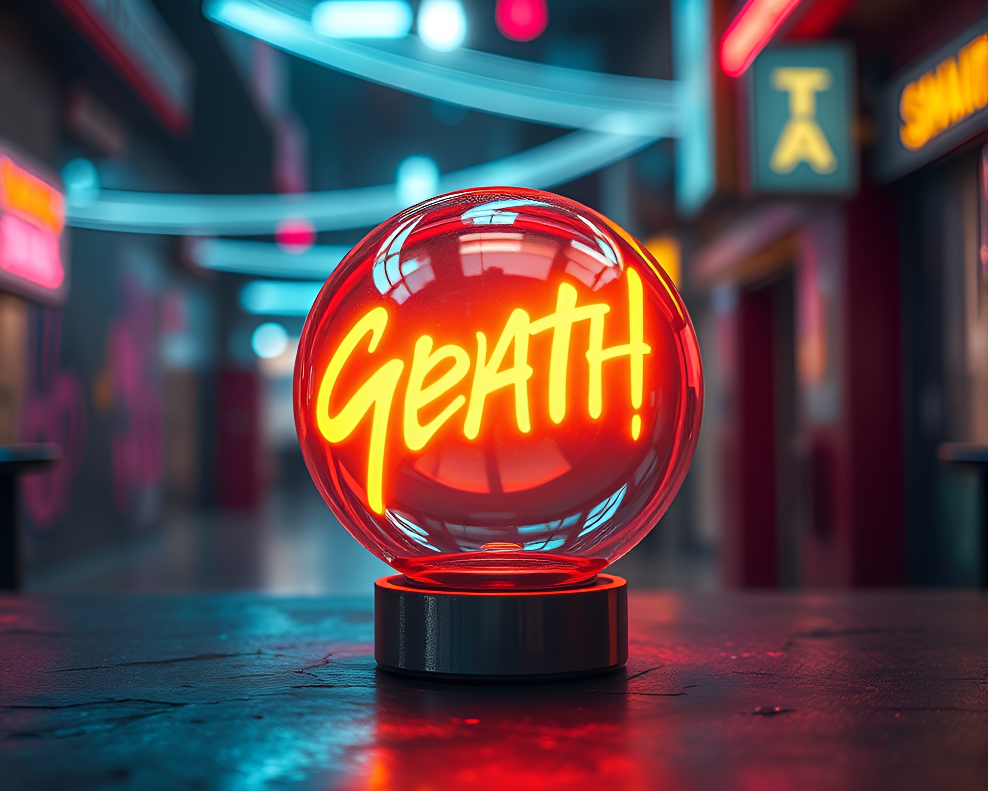 Neon Cyberpunk Glass Orb Illustration – free AI stock image