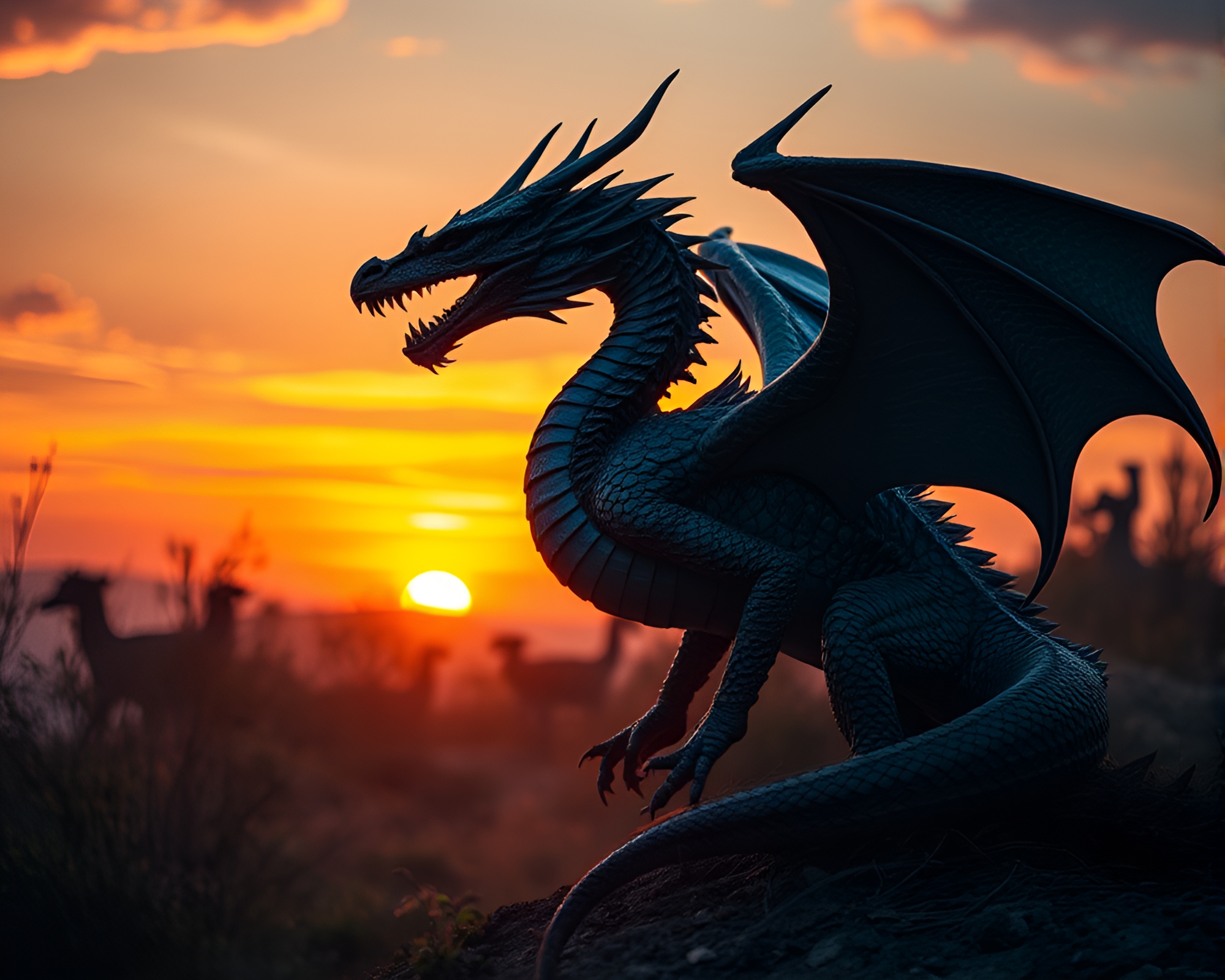 Majestic Dragon Bathed in Warm Sunset Hues – free AI stock image
