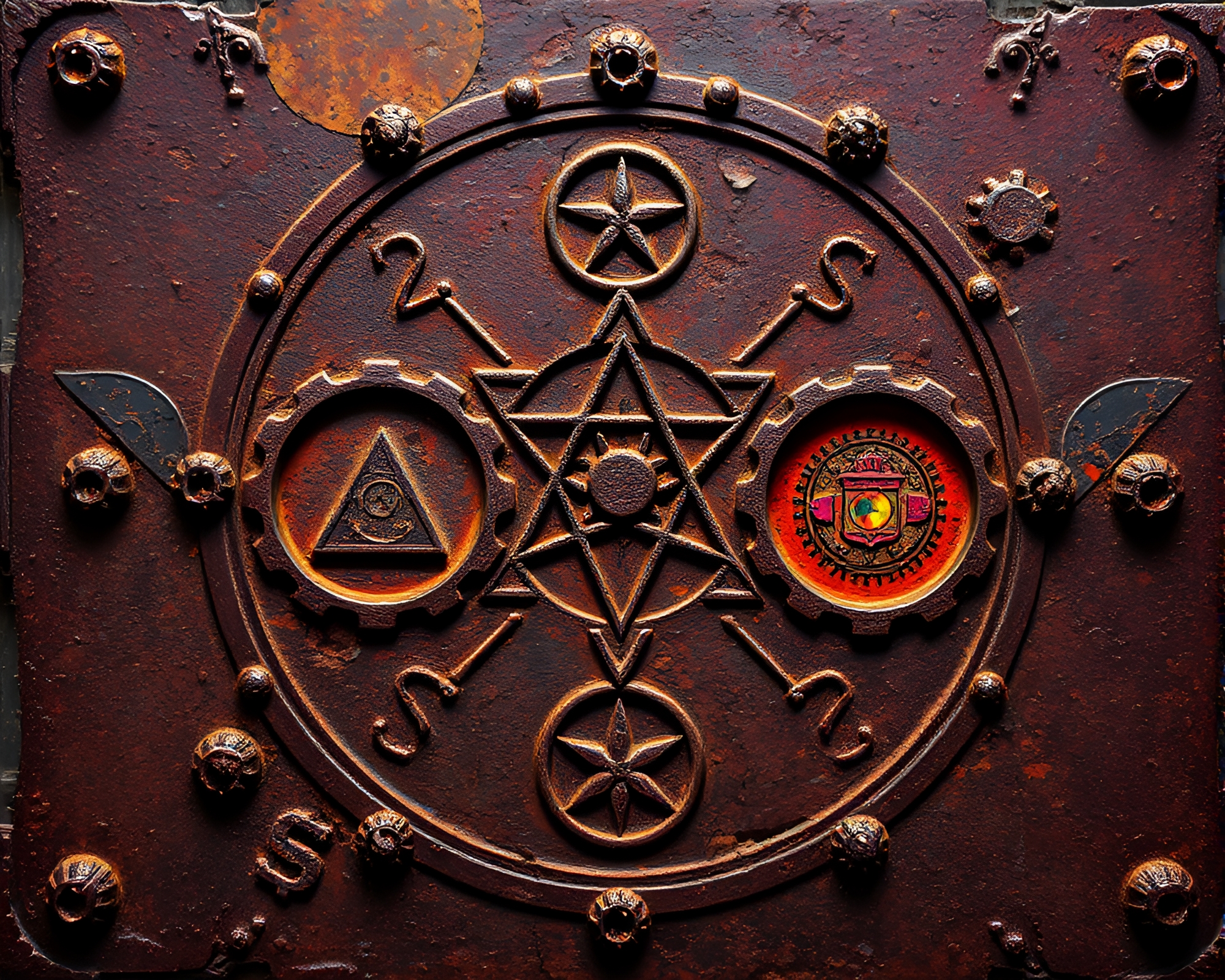Steampunk Alchemical Symbol Rust Patina Illustration – free AI stock image