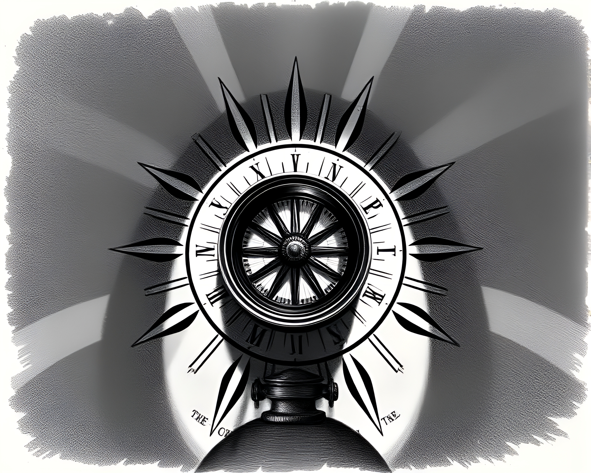 Antique Sunburst Compass in Engraved Attic Shadow – free AI stock image