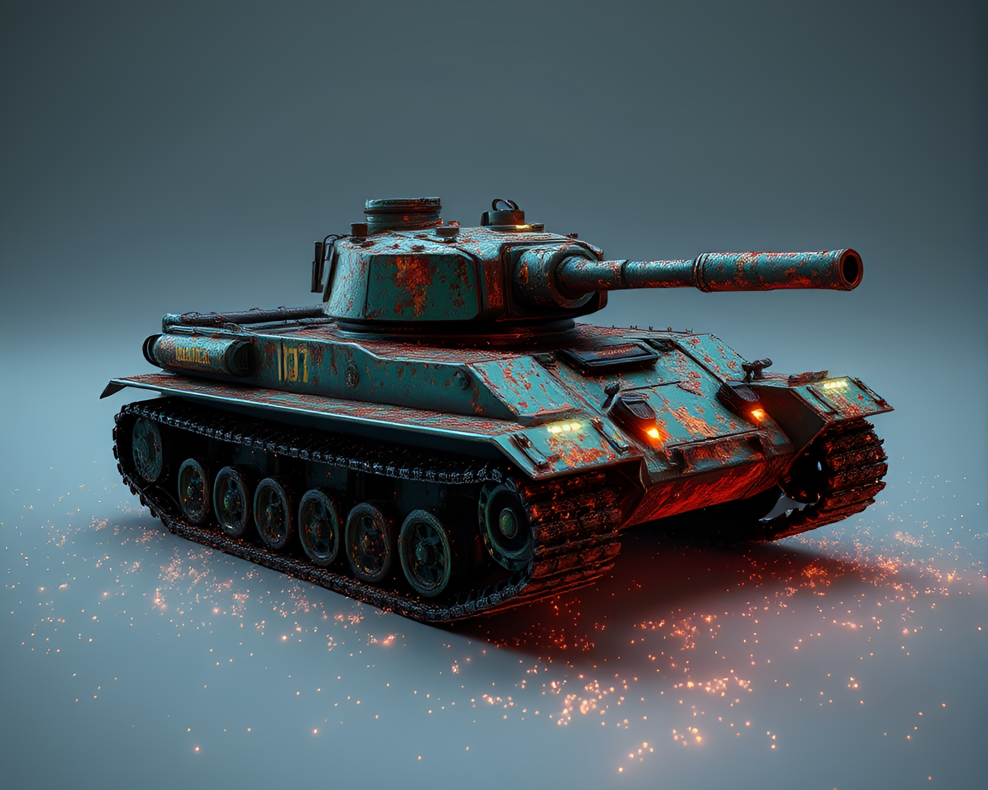 Phosphorescent Armored Tank with Rust Flakes Texture – free AI stock image