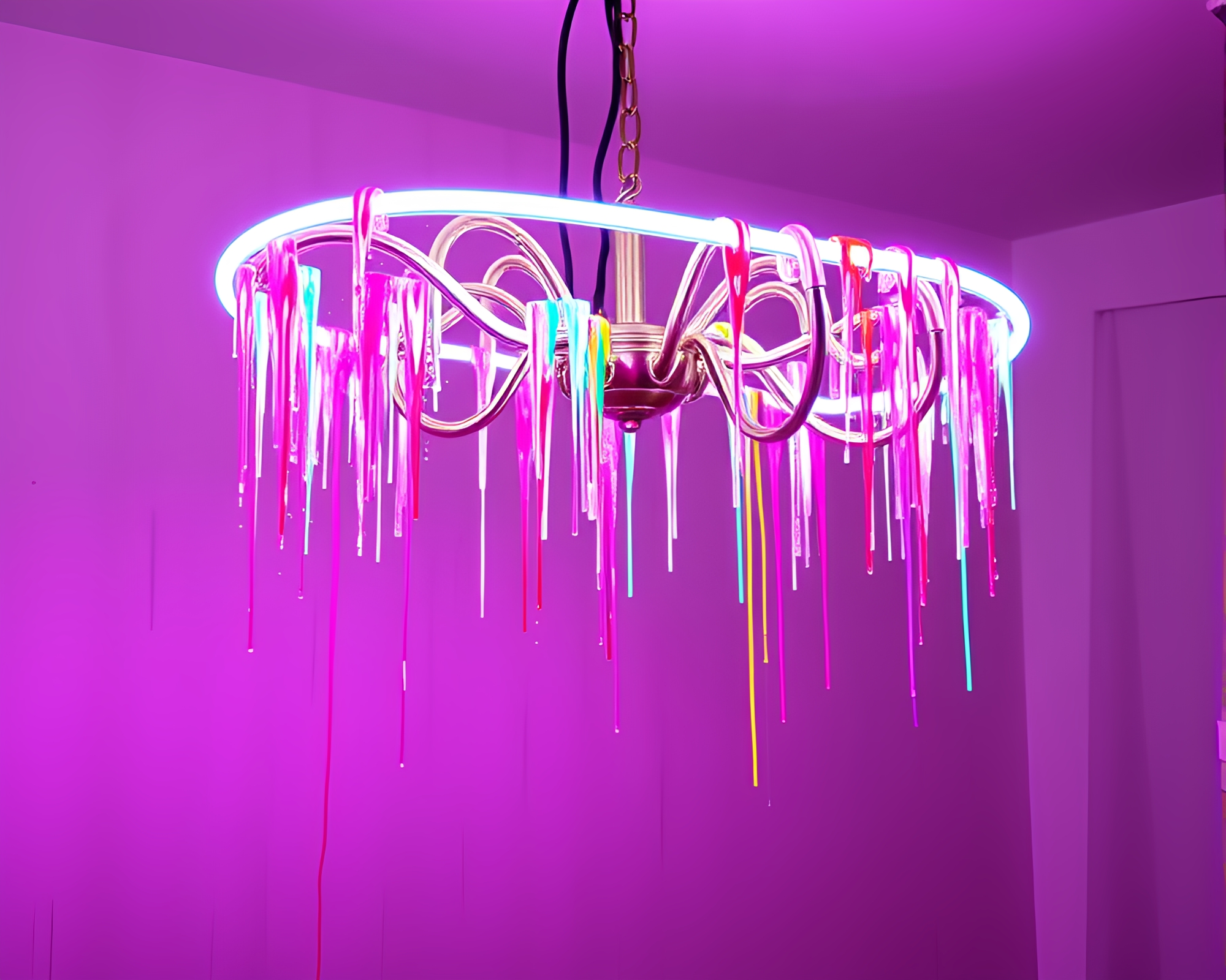Frozen Neon Chandelier in Splatter Art Style – free AI stock image