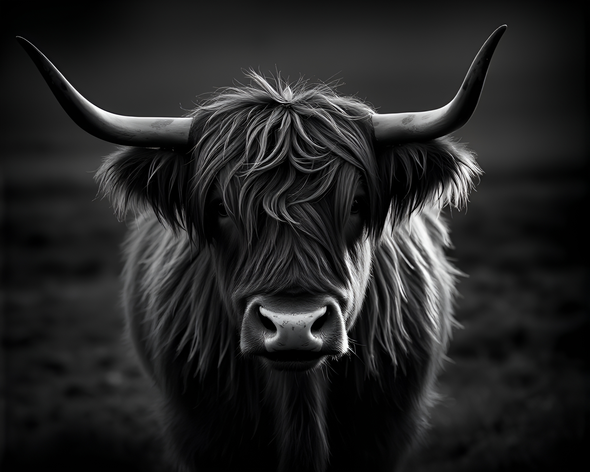 Highland Cow in Duotone Fabric Folds – free AI stock image