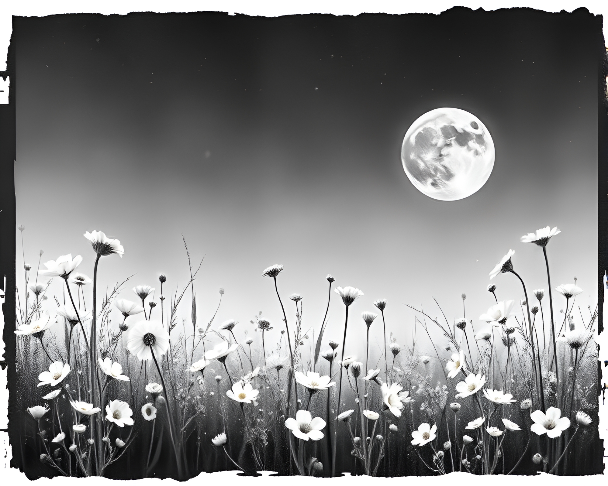 Moonlit Floral Filmstrip: Acrylic Splattered Meadow – free AI stock image