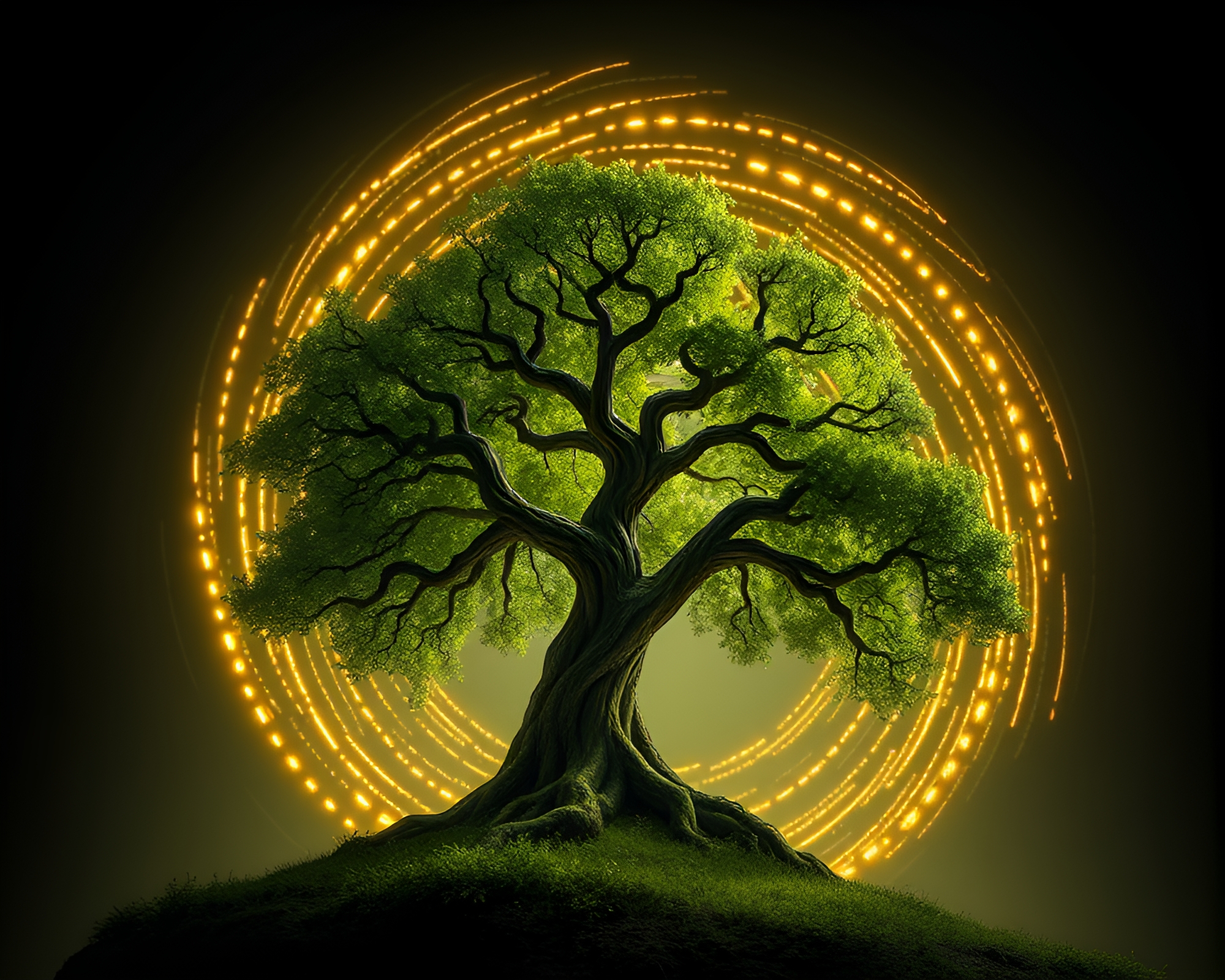 Enigmatic Ancient Tree bathed in Rim Light Illumination – free AI stock image