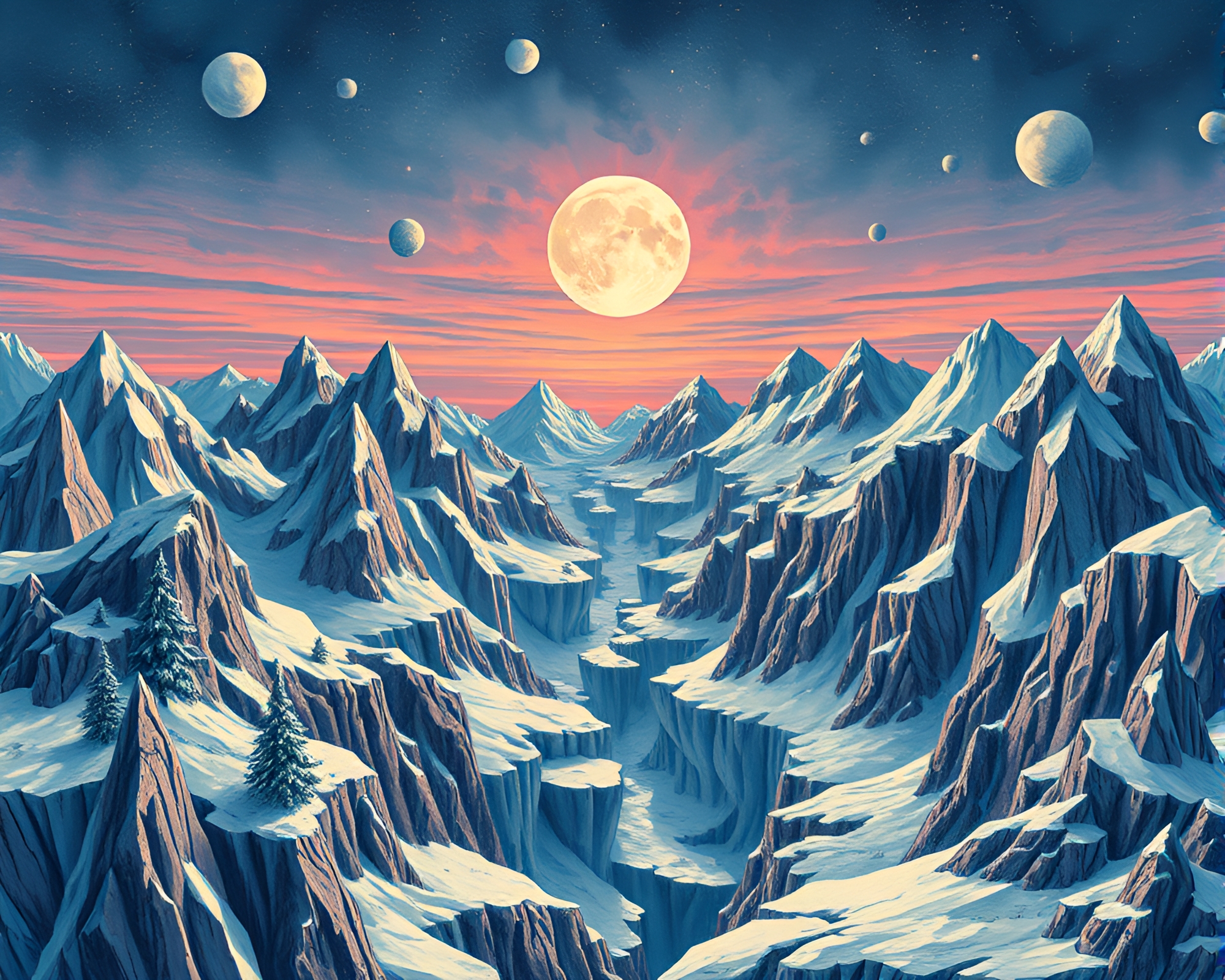 M.C. Escher Style Depth Layering Arctic Twilight – free AI stock image