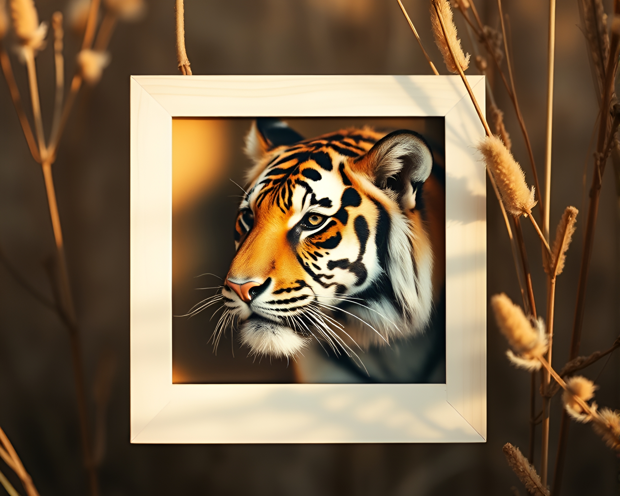 Majestic Tiger Silhouette in Natural Polaroid Frame – free AI stock image